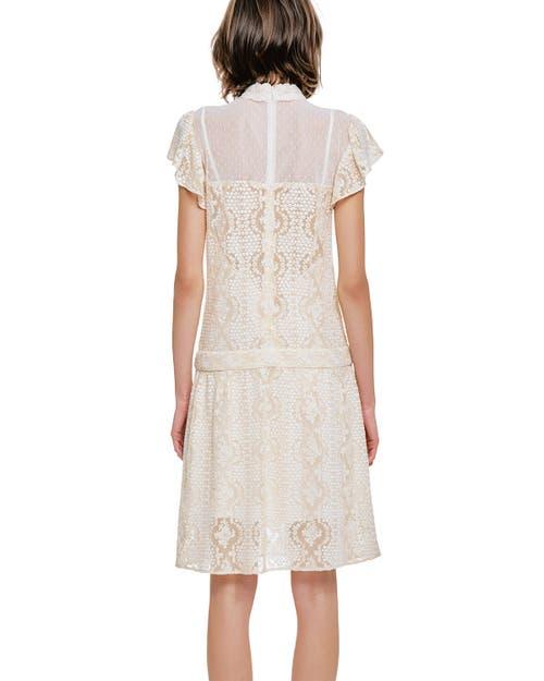 chinese dress ladies Anna Sui Women's Applique Lace Combo Strapless Dress - White
