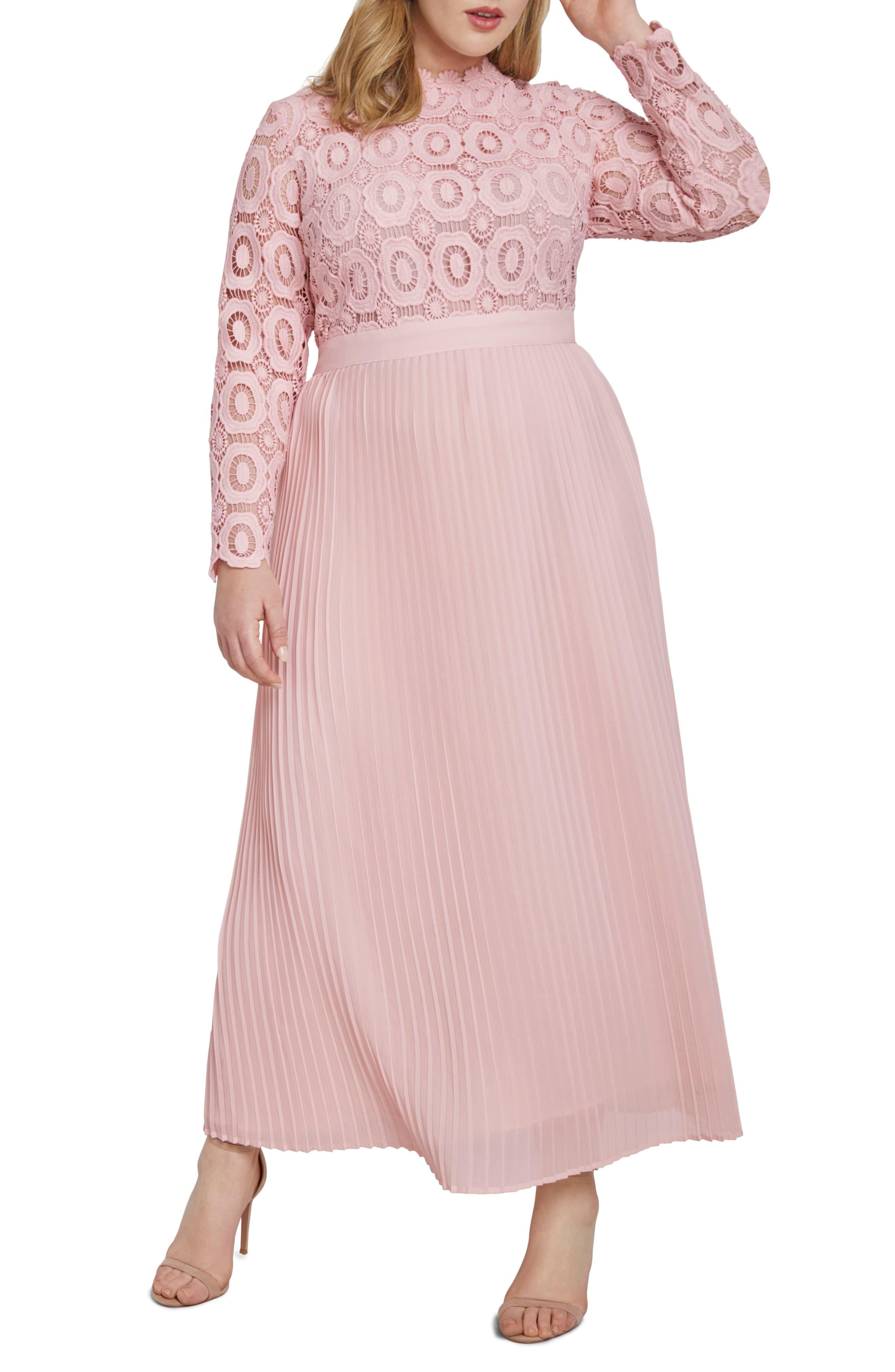 eloquii lace evening dress with pleated skirt