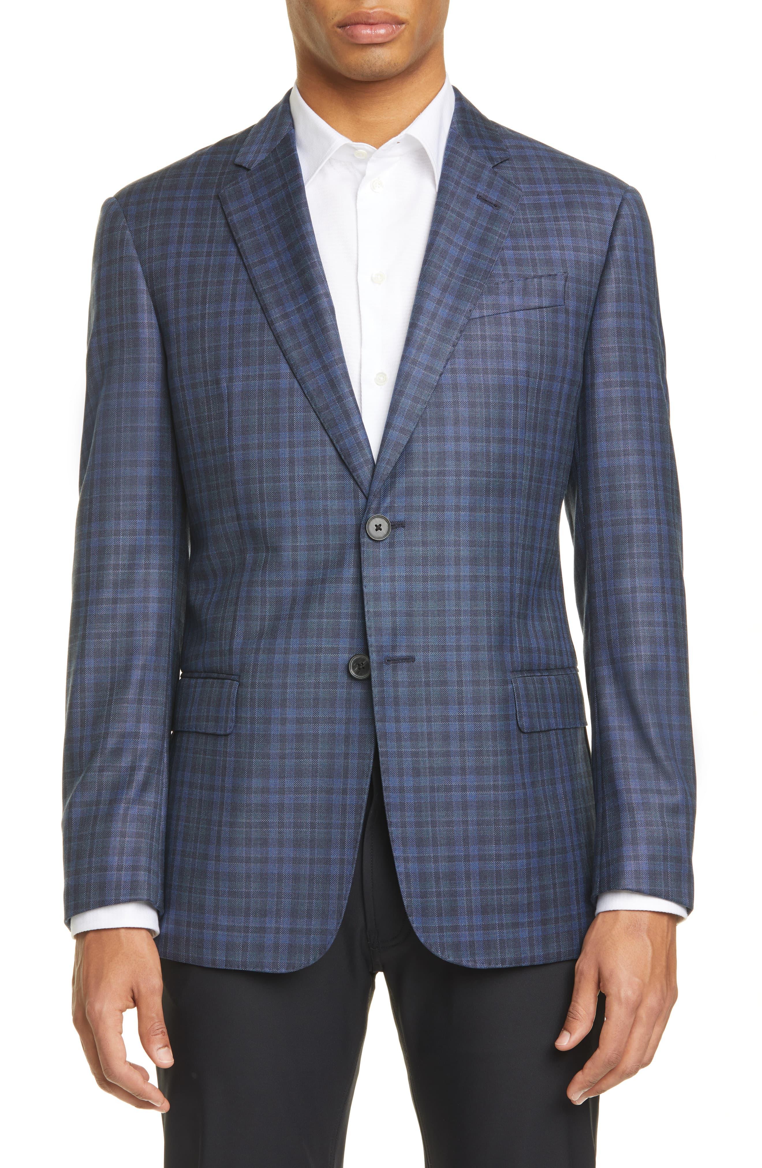Emporio Armani G Line Trim Fit Check Wool Sport Coat in Blue for Men - Lyst