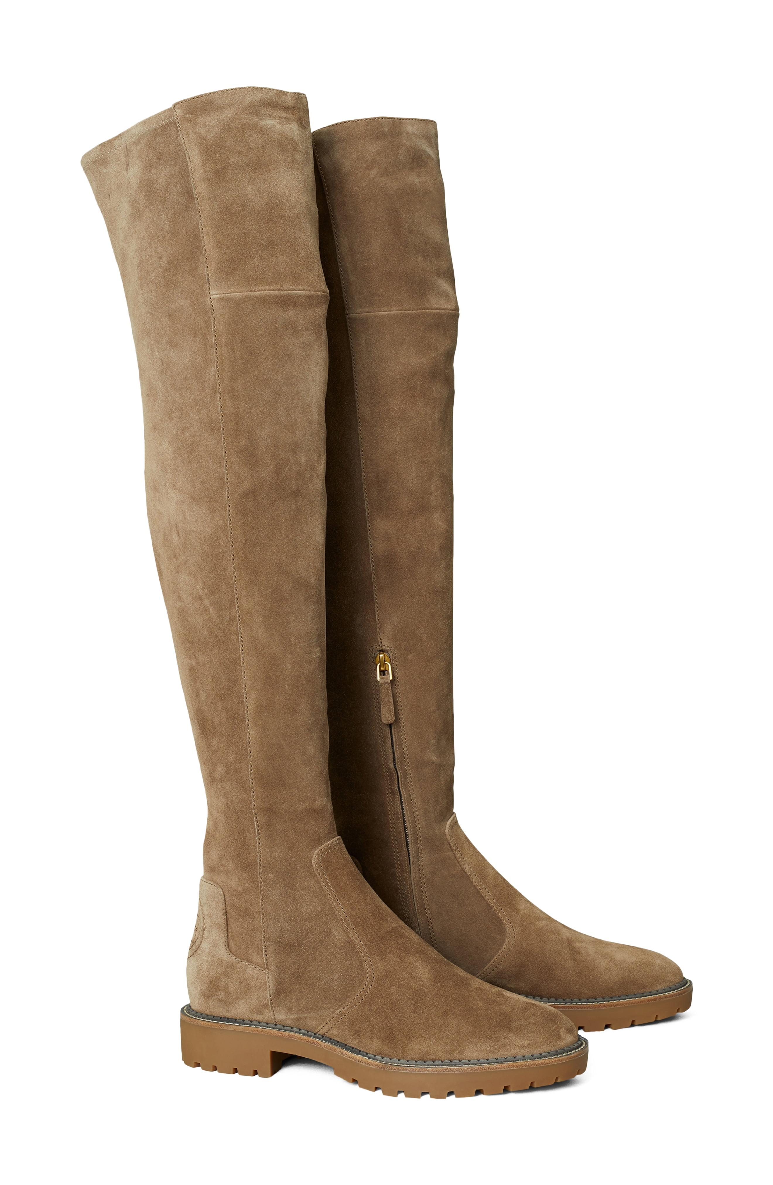 Tory Burch Miller Suede Lug Sole Over-the-knee Boots in Brown | Lyst