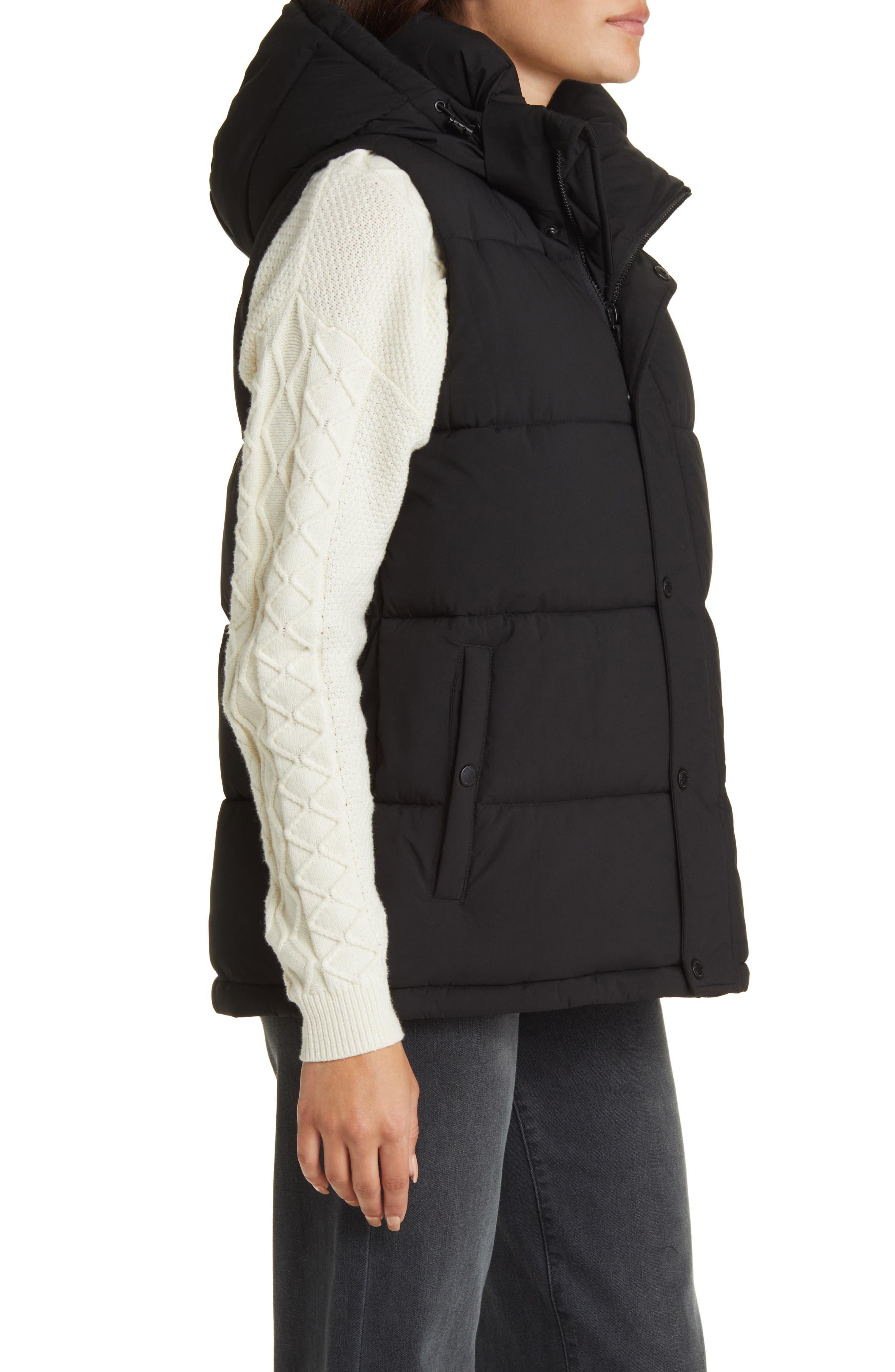 BCBGMAXAZRIA Hooded Water Resistant Puffer Vest in Black | Lyst