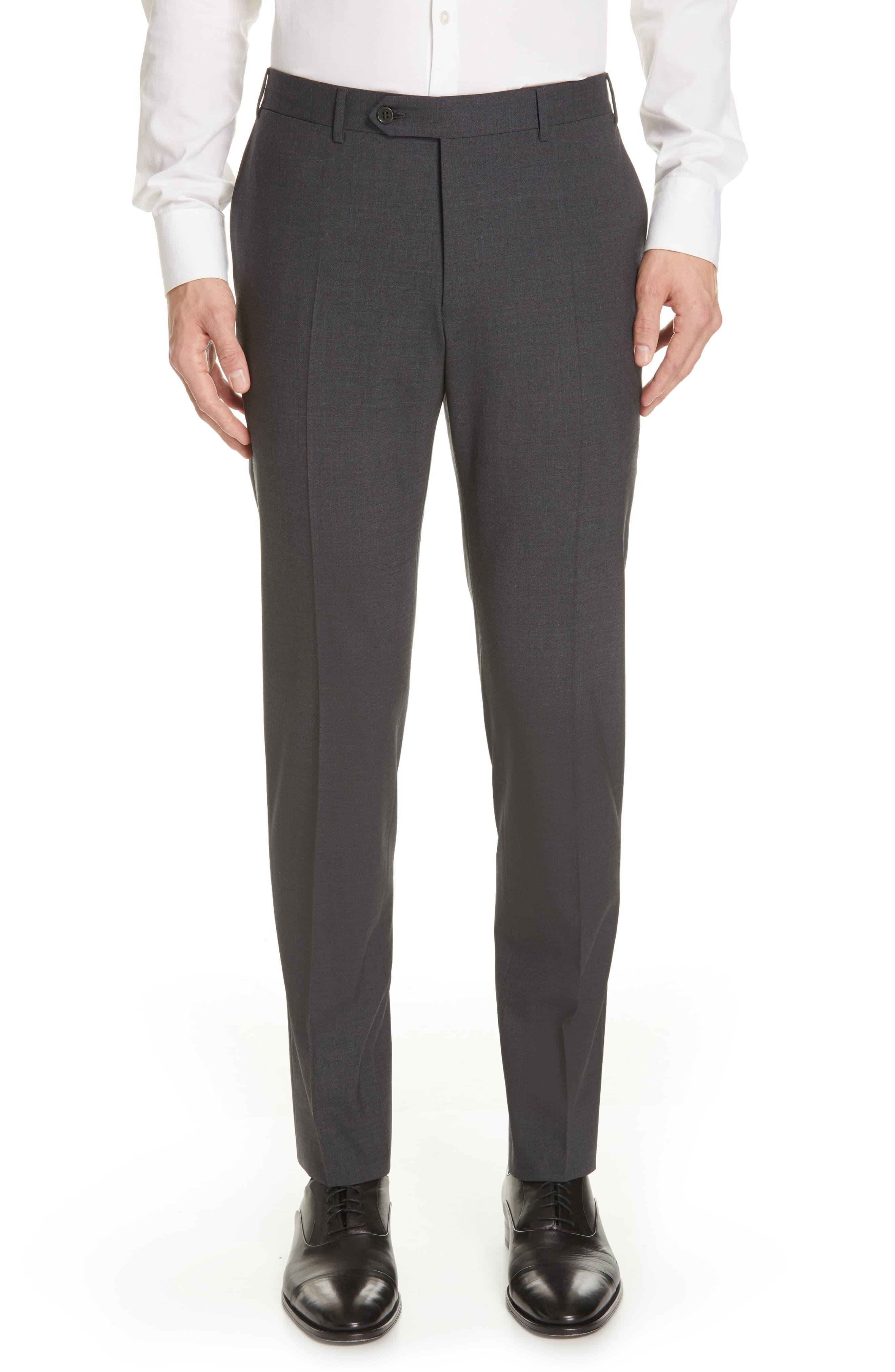 Canali Flat Front Classic Fit Solid Stretch Wool Dress Pants in ...