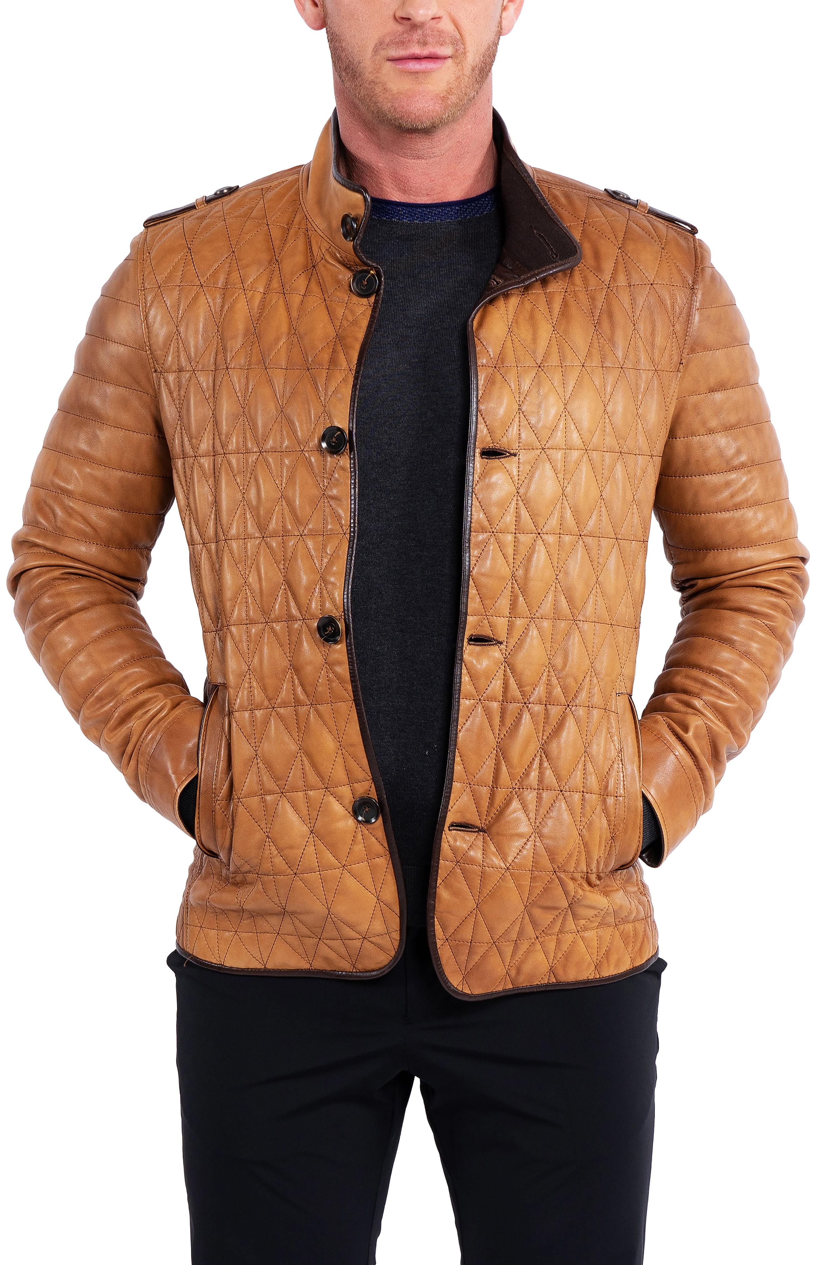 Maceoo Quilted Leather Field Jacket in Brown for Men - Lyst
