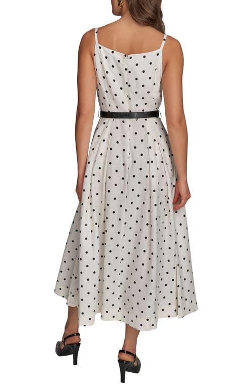 【Donna Karan New York】Linen-Blend Polka-Dot A-Line Dress Donna Karan Linen-blend Polka-dot A-line Dress in Brown | Lyst