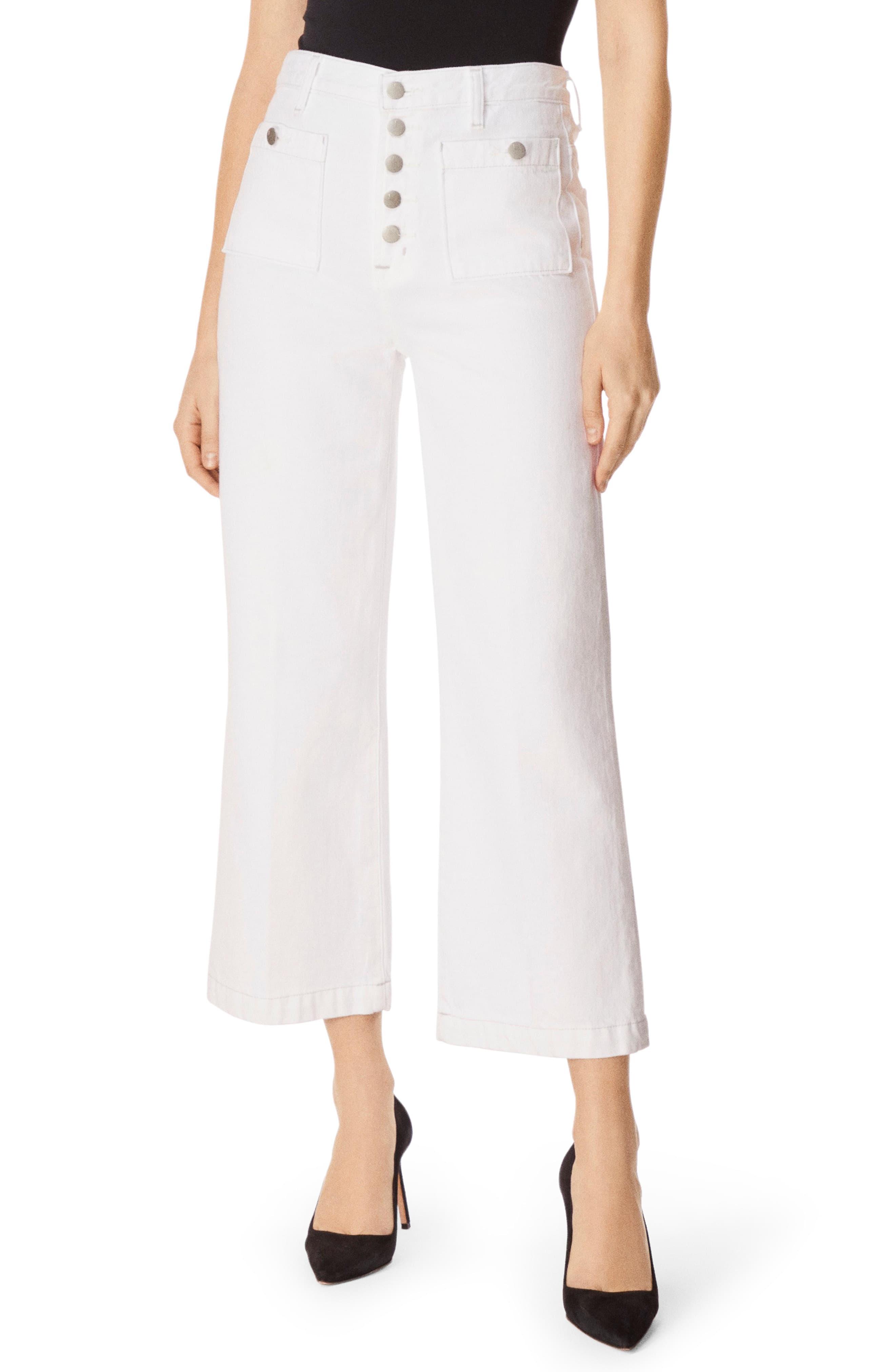 J Brand Denim Joan Button Fly Crop Wide Leg Jeans in White Lyst