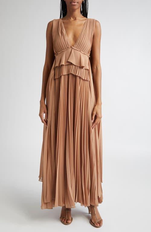 Zimmermann Memento Pleated Gown in Brown | Lyst
