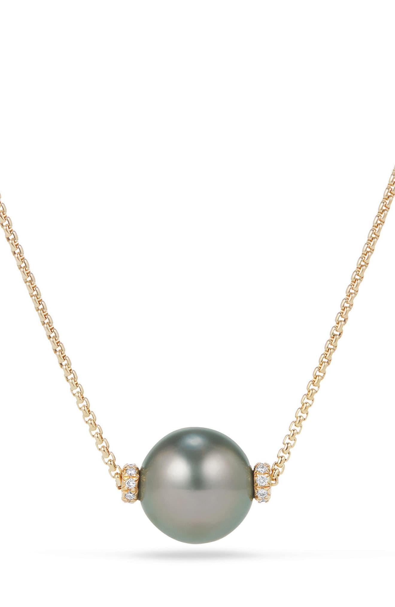 David Yurman Solari 12mm Tahitian Pearl Necklace With Diamonds In 18k