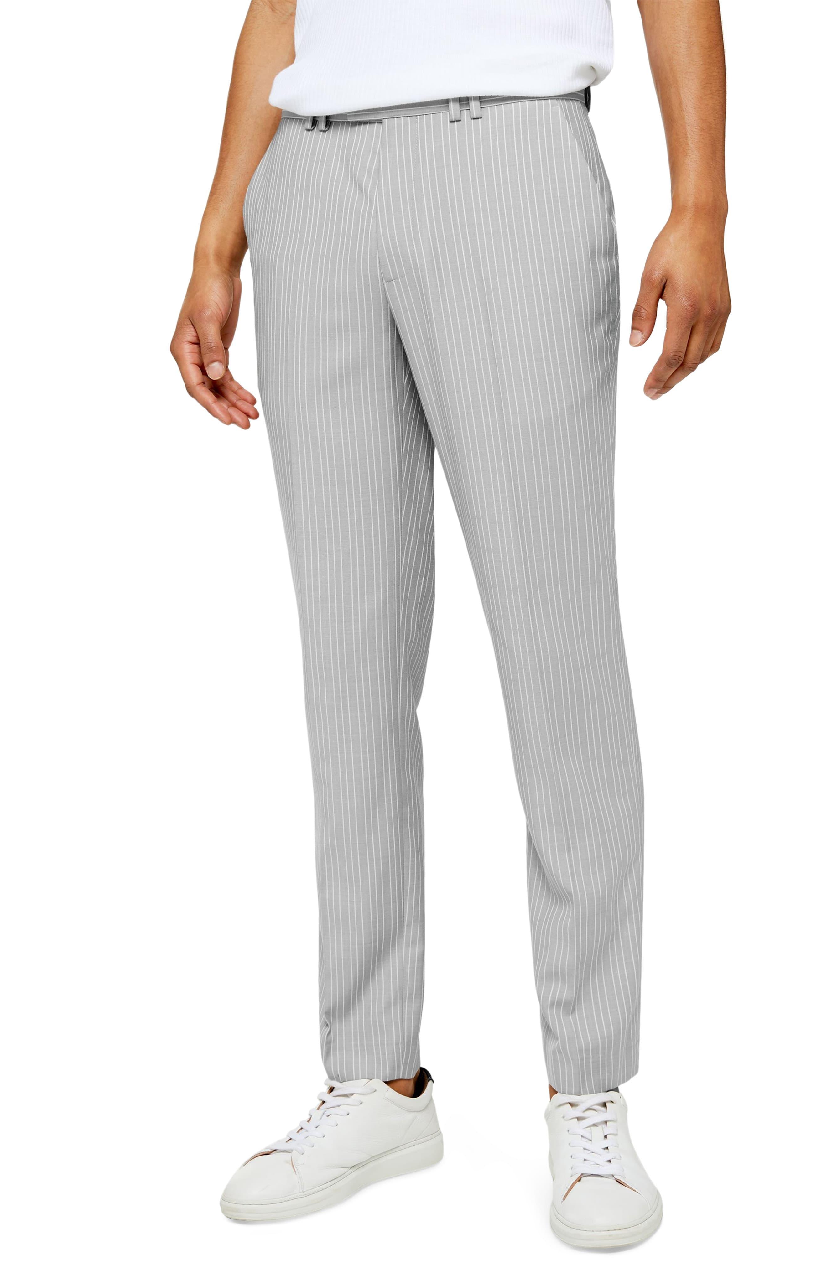 TOPMAN Paly Pinstripe Slim Fit Dress Pants in Gray for Men - Lyst