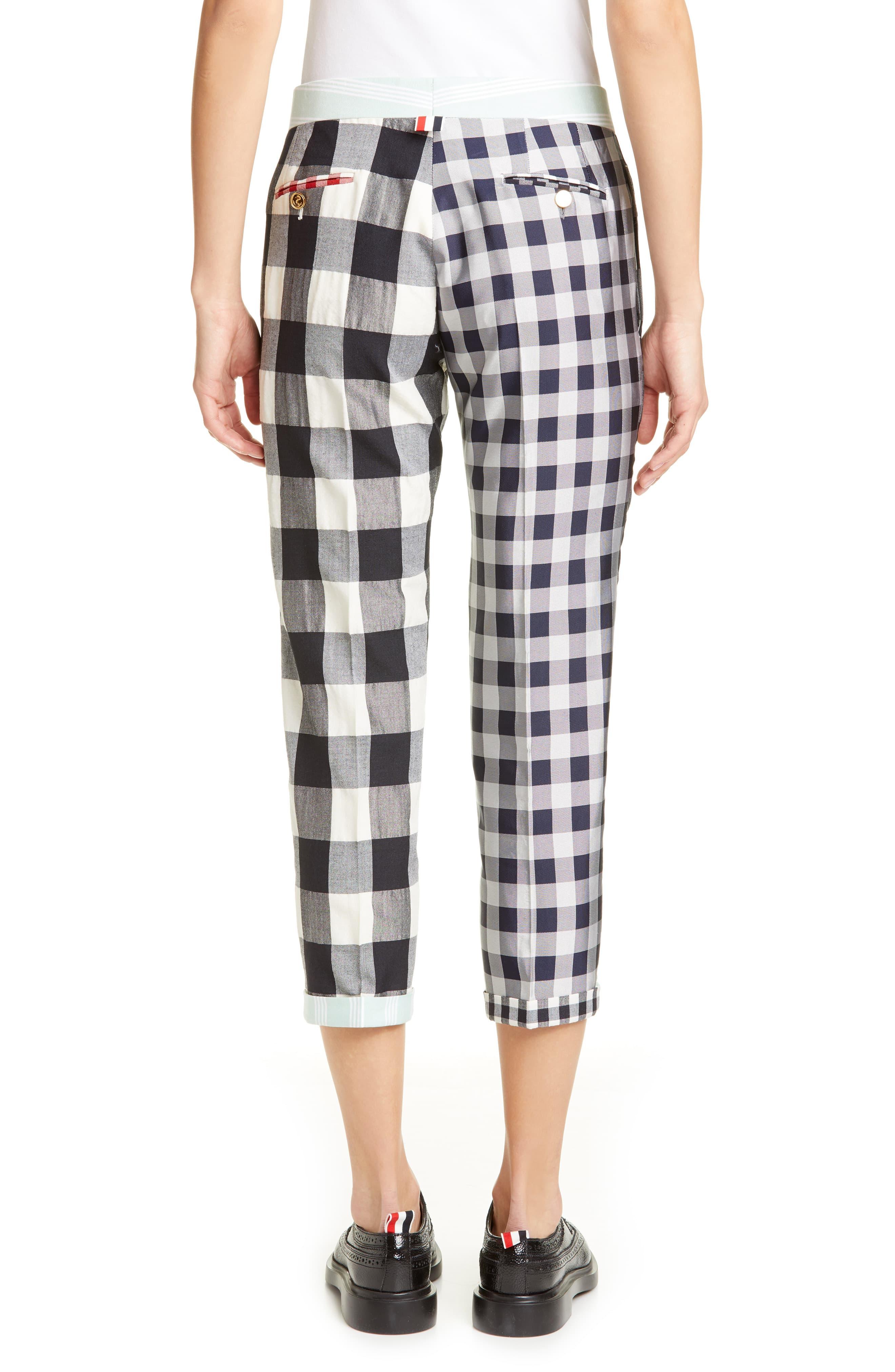 Thom Browne Mixed Gingham Wool Blend Skinny Pants in Black - Lyst