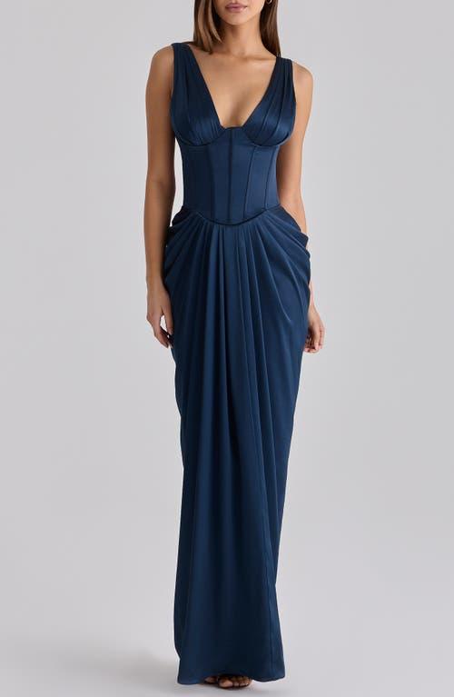 house of cb corset dress blue Clothing : Midi Dresses : 'Faye' Blue Satin Corset Midi Dress