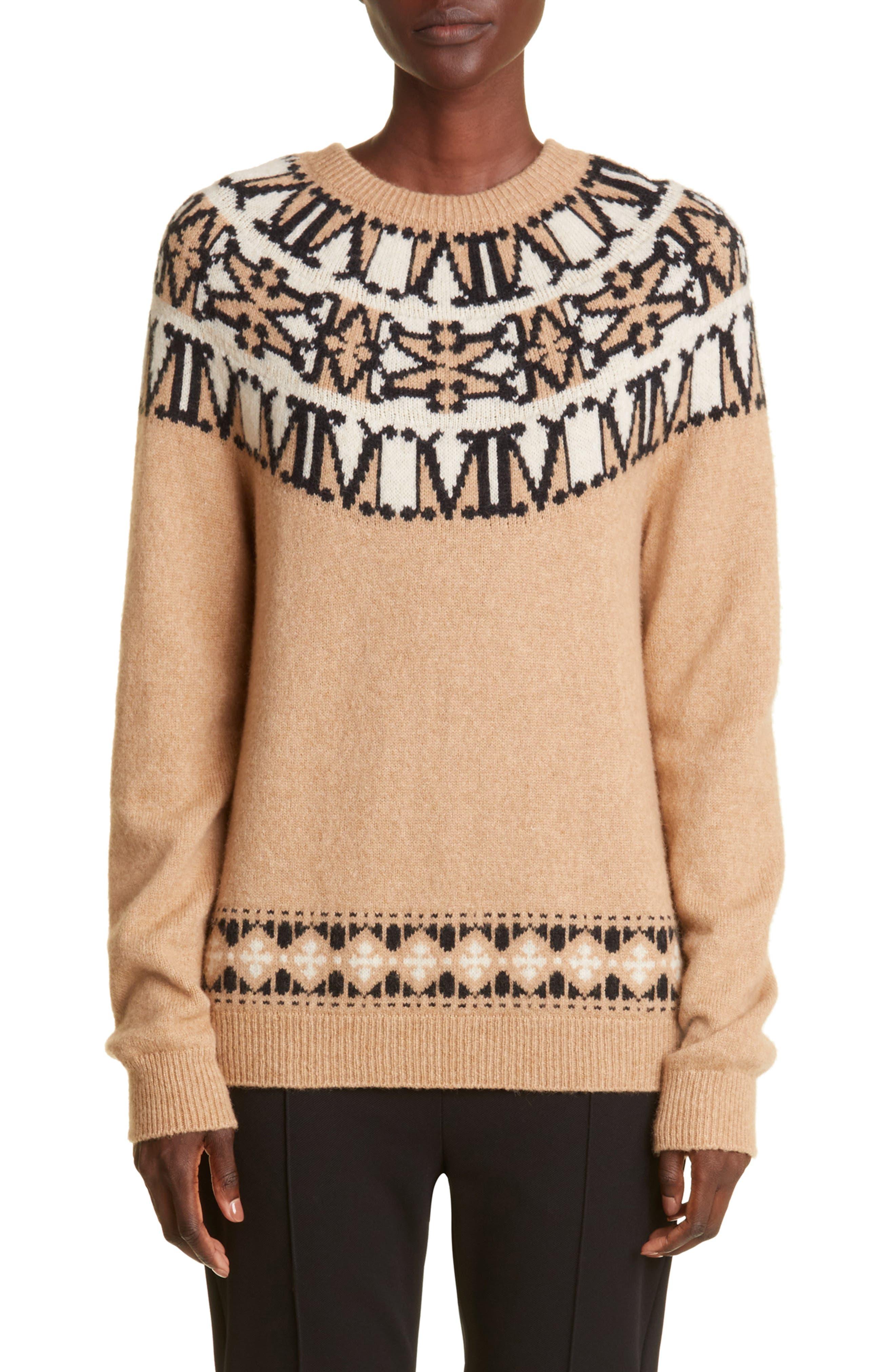 Max Mara Wool Trudy Logo Fair Isle Sweater in Camel (Black) | Lyst