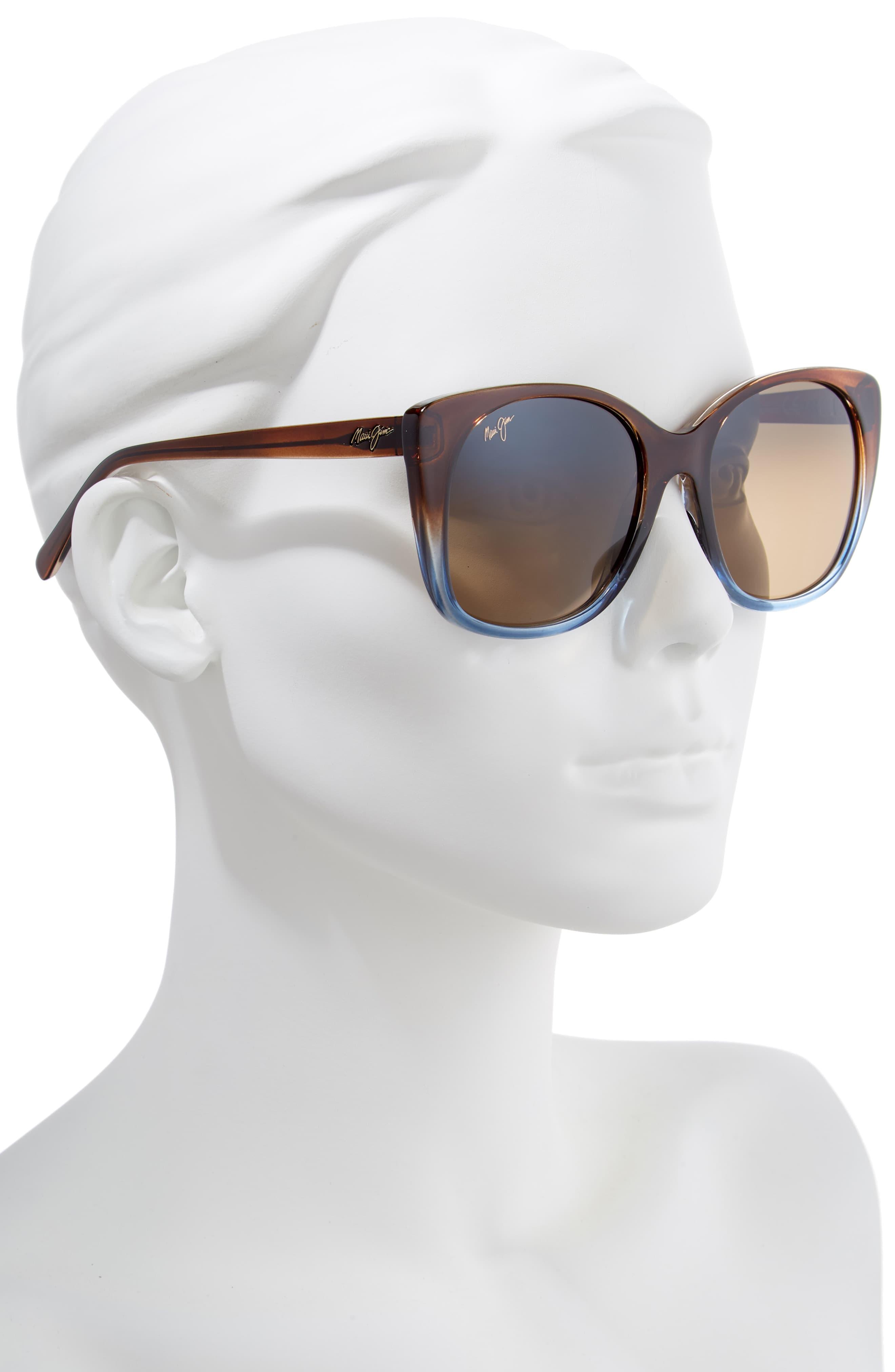 Maui Jim Mele 55mm Polarizedplus2 Round Cat Eye Sunglasses Translt Dk