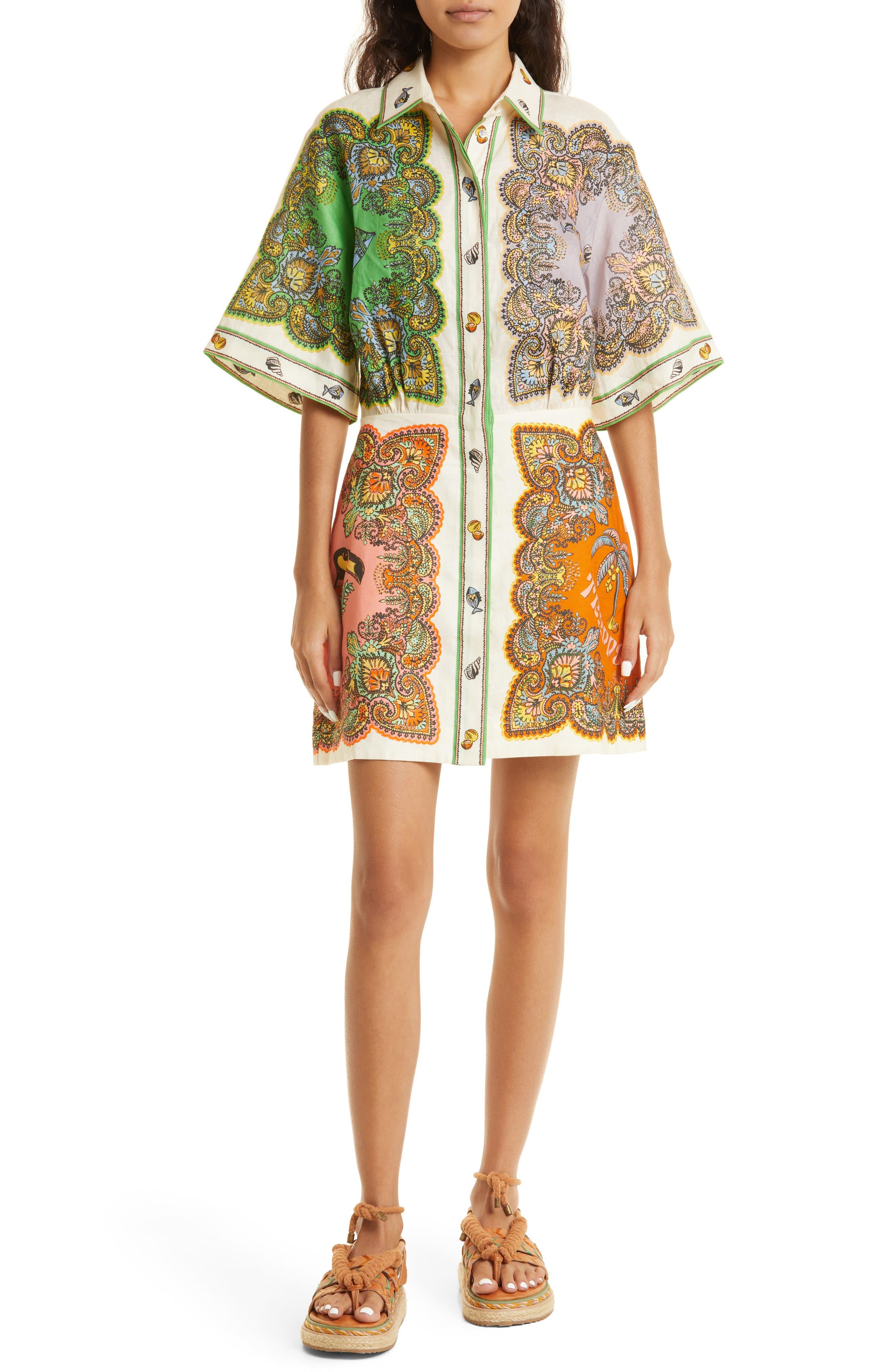 ALÉMAIS Trippy Troppo Linen Mini Shirtdress | Lyst