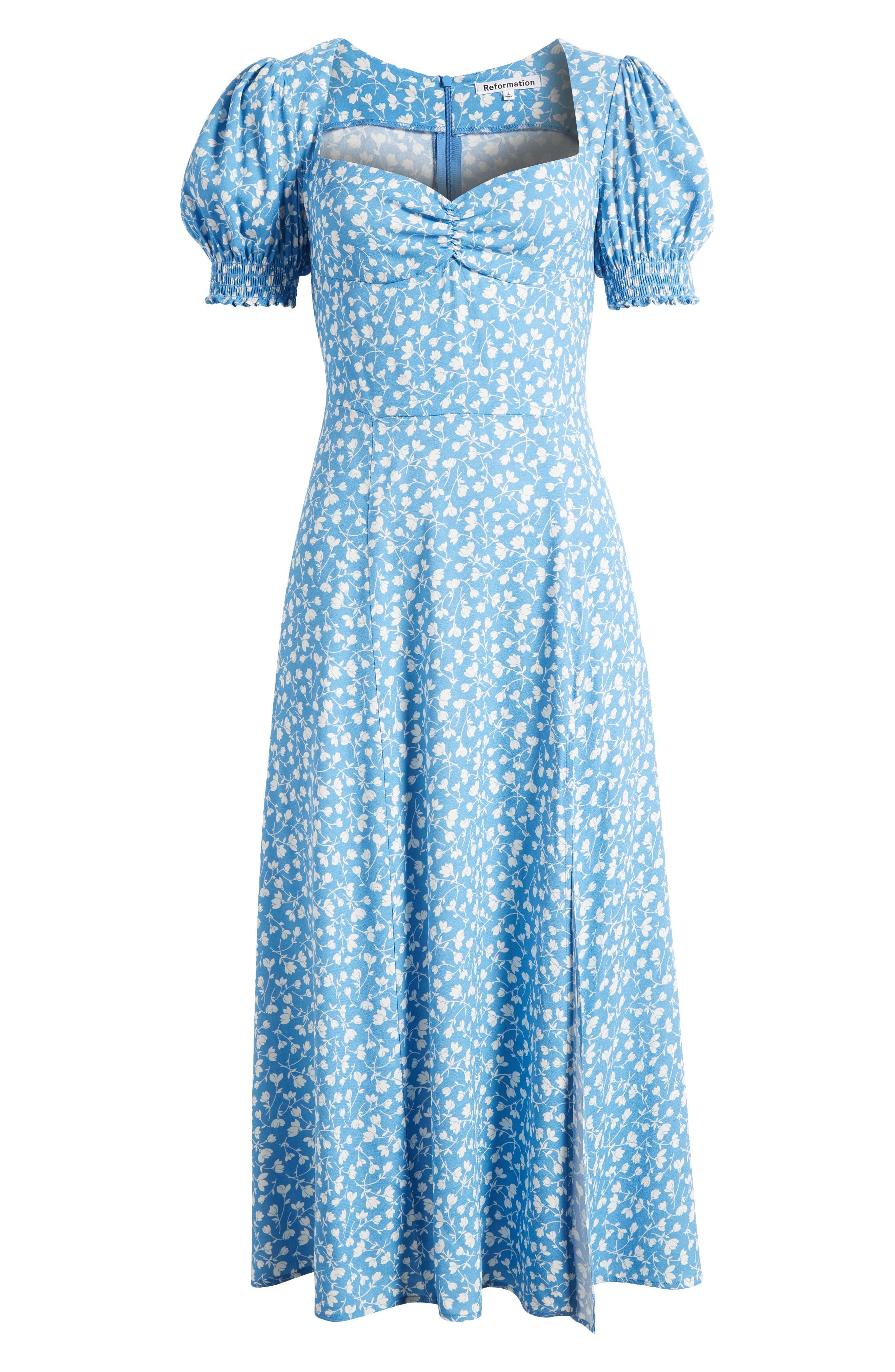 blue floral dress reformation REFORMATION Ivory & Blue Floral Viscose Mini Dress Sz0 UK 4 – Reliked main image 0
