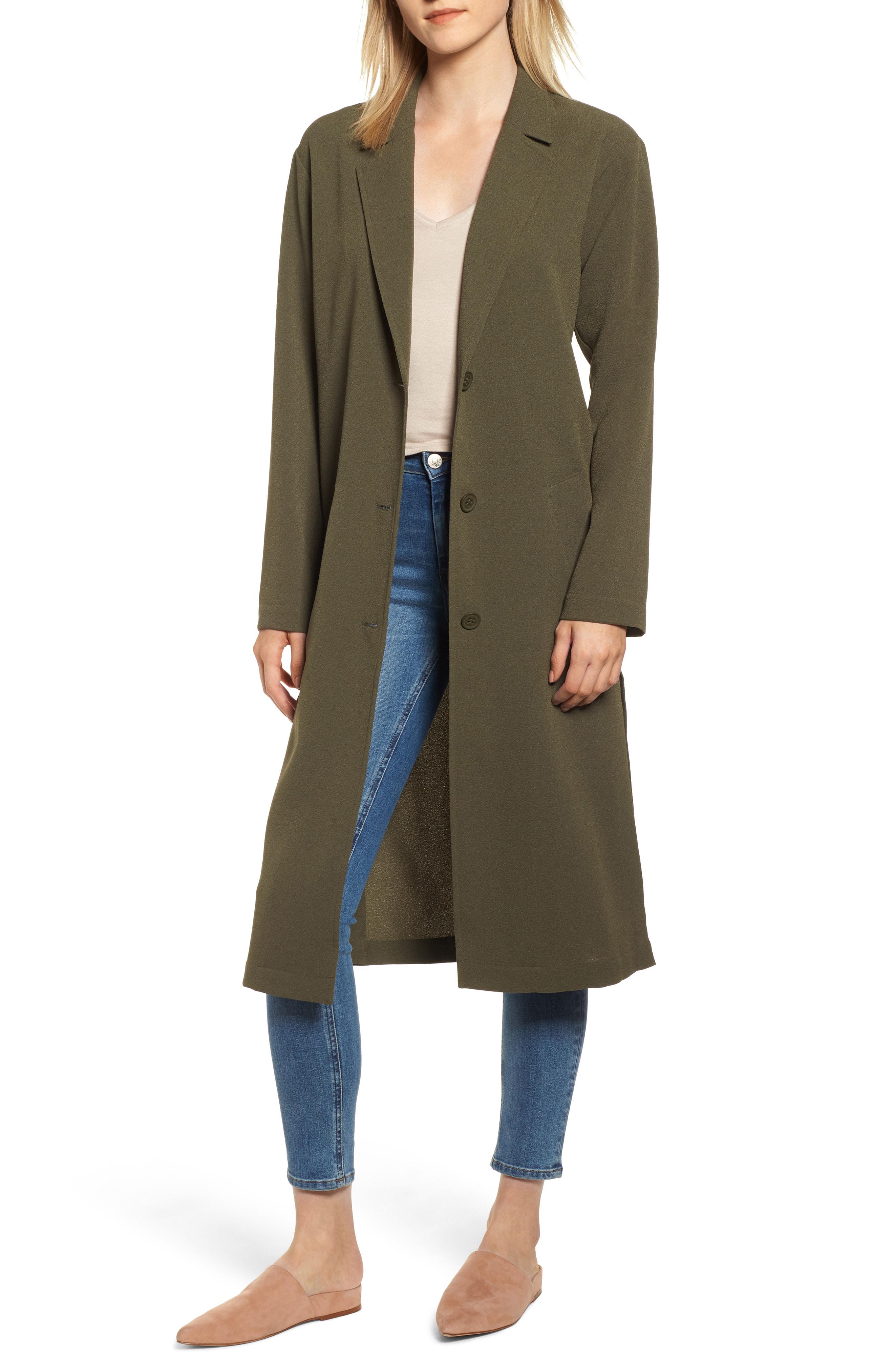 dark green duster coat