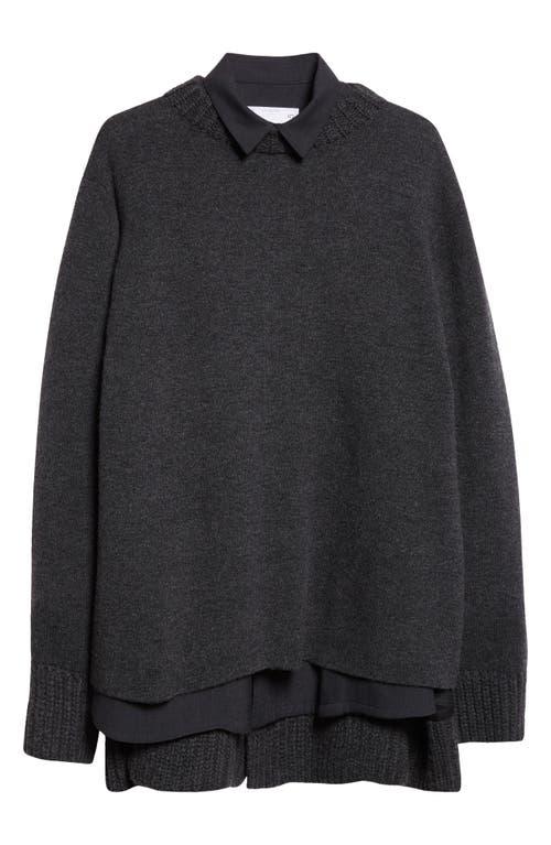 Sacai Mixed Media Long Sleeve Wool Suiting & Knit Sweater Dress in