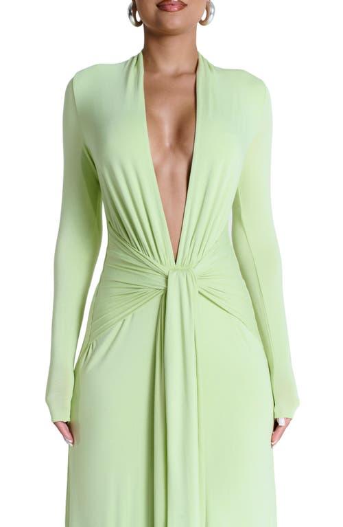 Naked Wardrobe Plunge Neck Long Sleeve Stretch Jersey Maxi Dress in Green |  Lyst