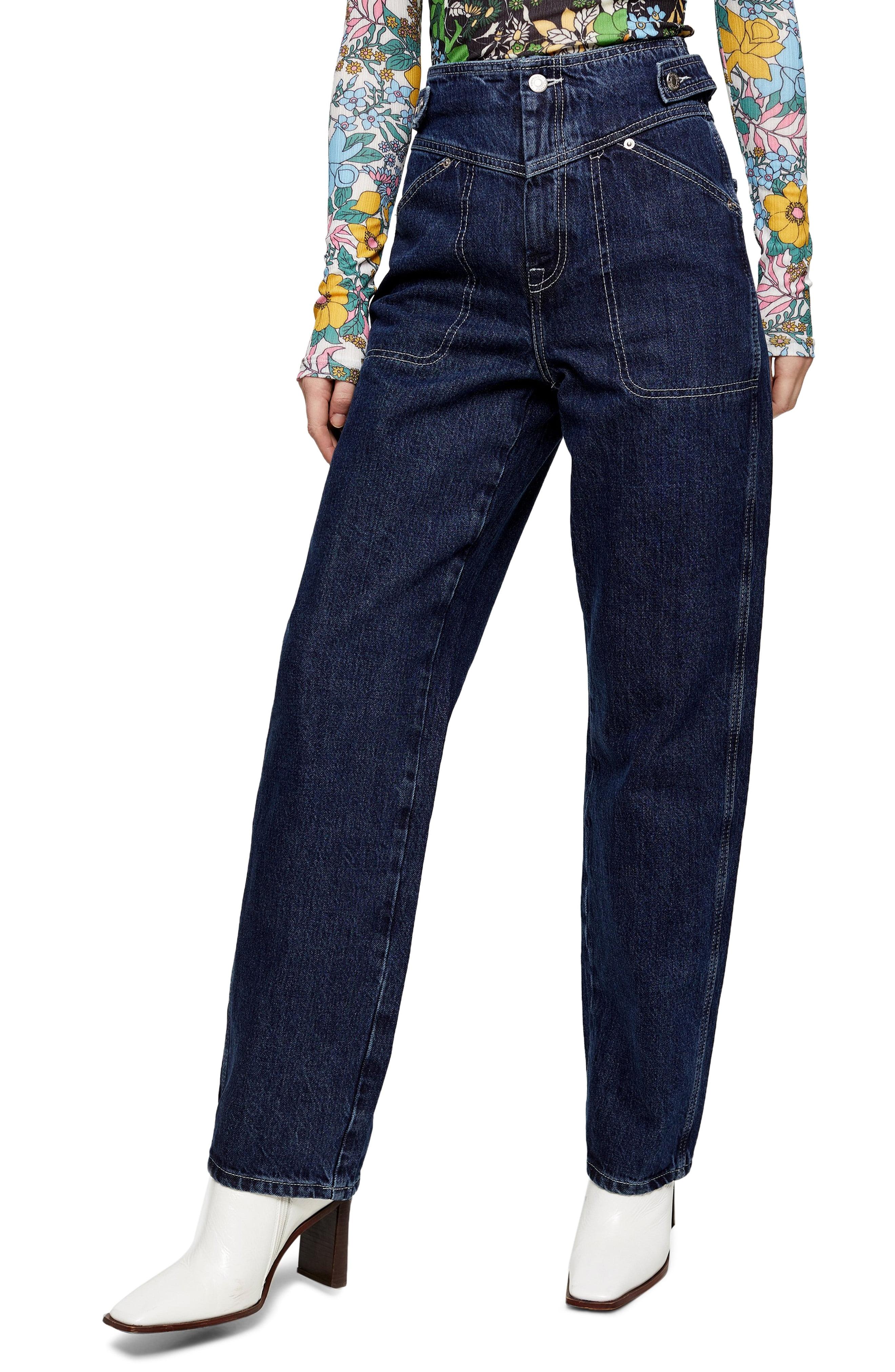 blue denim wide leg jeans