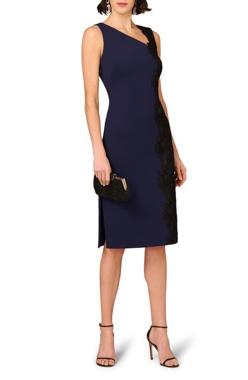 Aidan Mattox by Adrianna Papell Lace Trim Crepe Midi Cocktail Dress in Blue  | Lyst