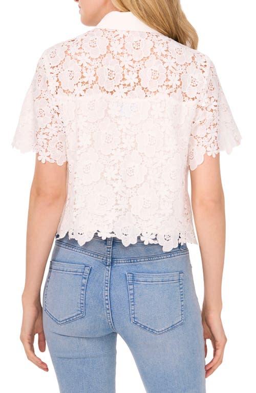 Cece Floral Lace Short Sleeve Button-Up Shirt in Blue | Lyst