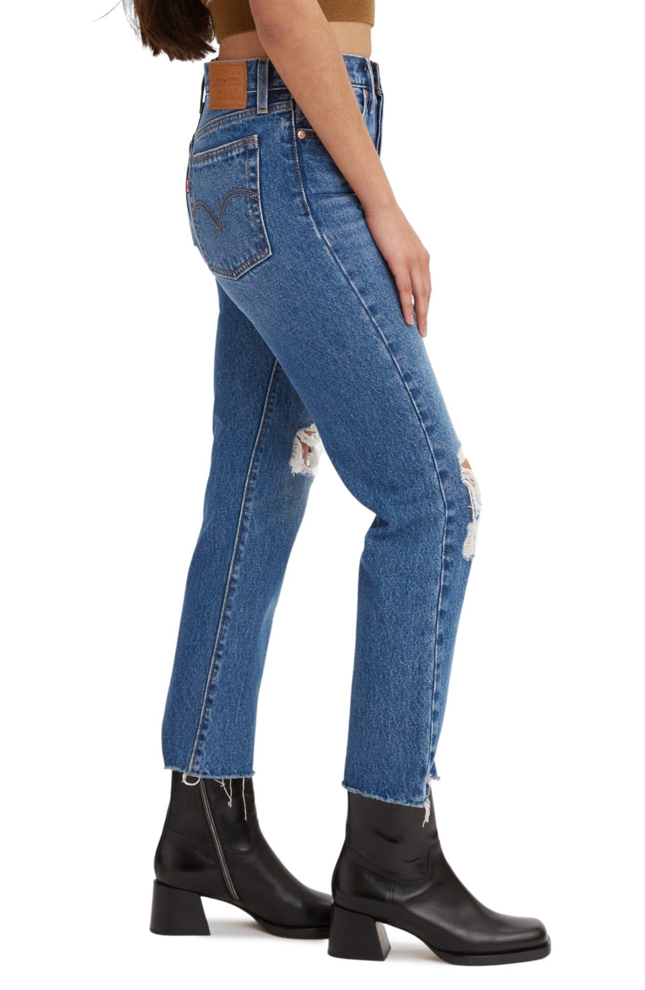 Levi's Wedgie Ripped High Waist Crop Straight Leg Jeans in Blue