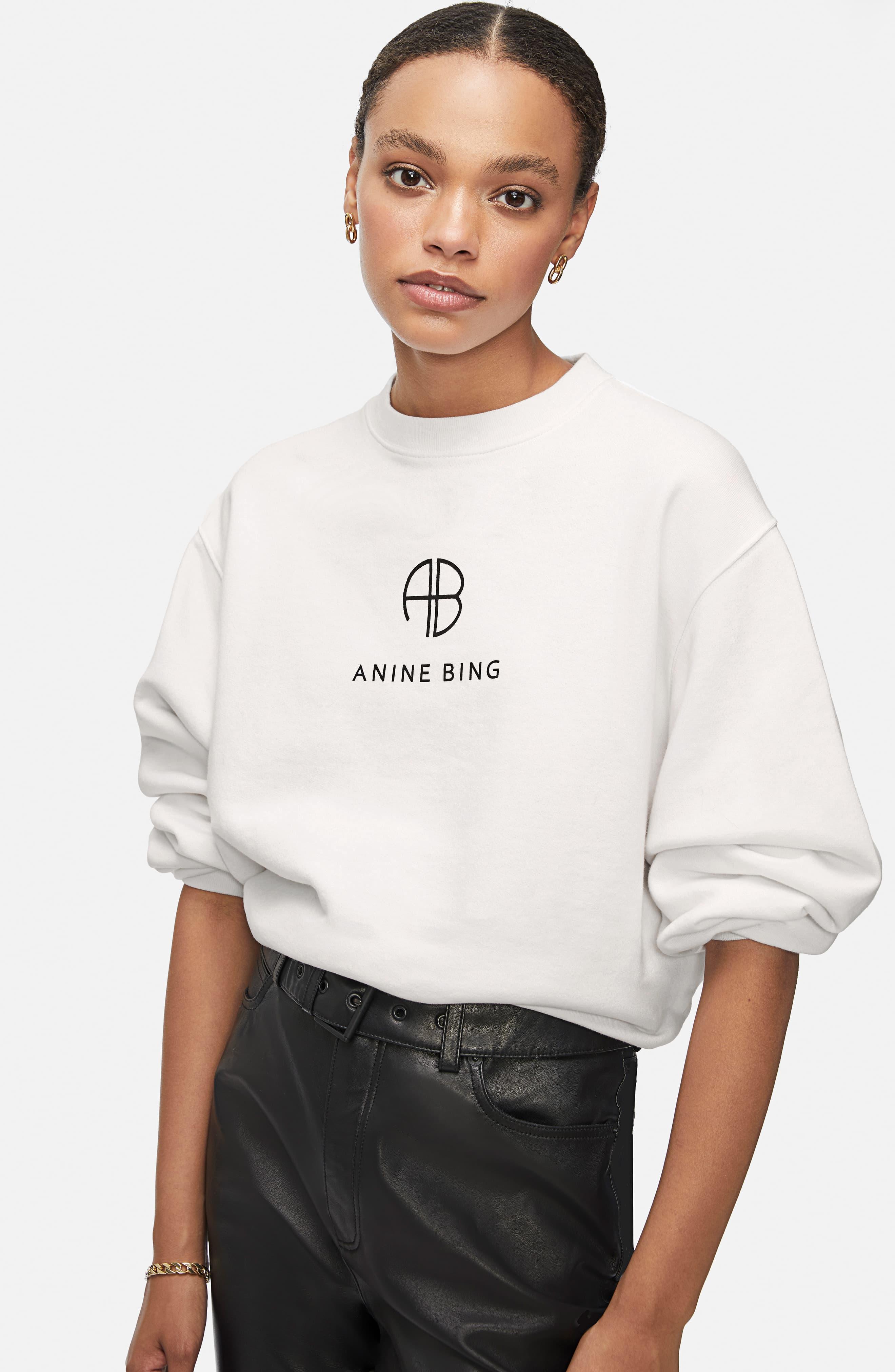 Anine Bing Ramona Monogram Cotton Sweatshirt in White - Lyst