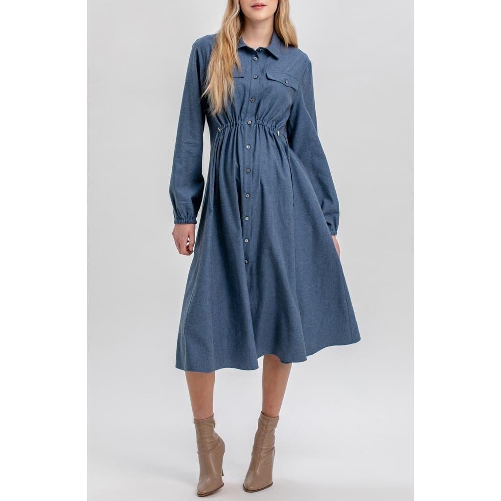 white christmas dresses Light Blue Square Neck Smocked Denim Maternity Dress – PinkBlush main image 0