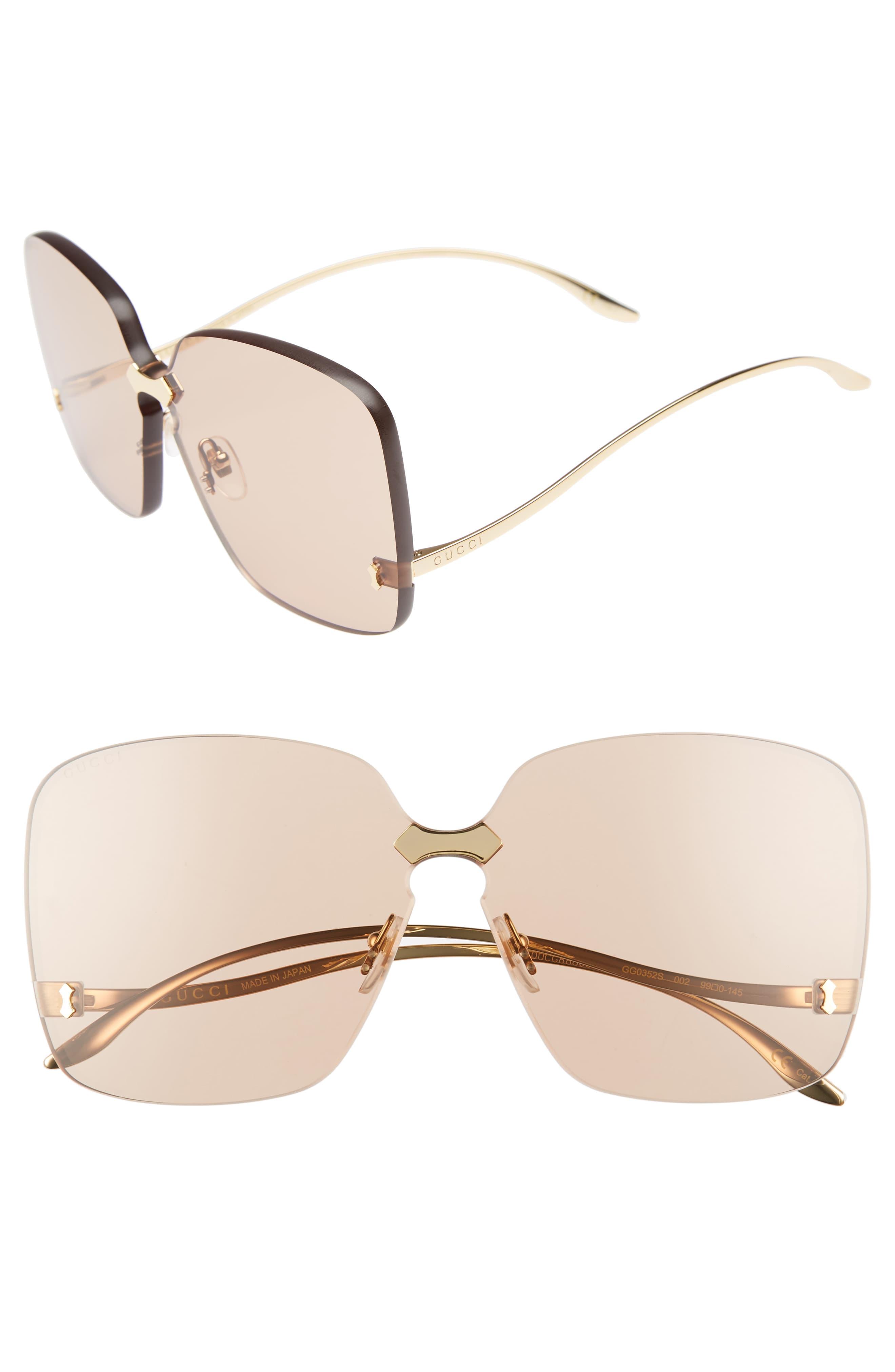 Gucci 99mm Rimless Sunglasses in Gold 