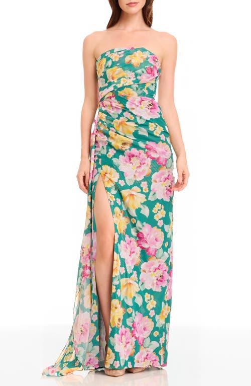 open lace back dress Blue Multi One Shoulder Floral Twill Midi Dress main image 1