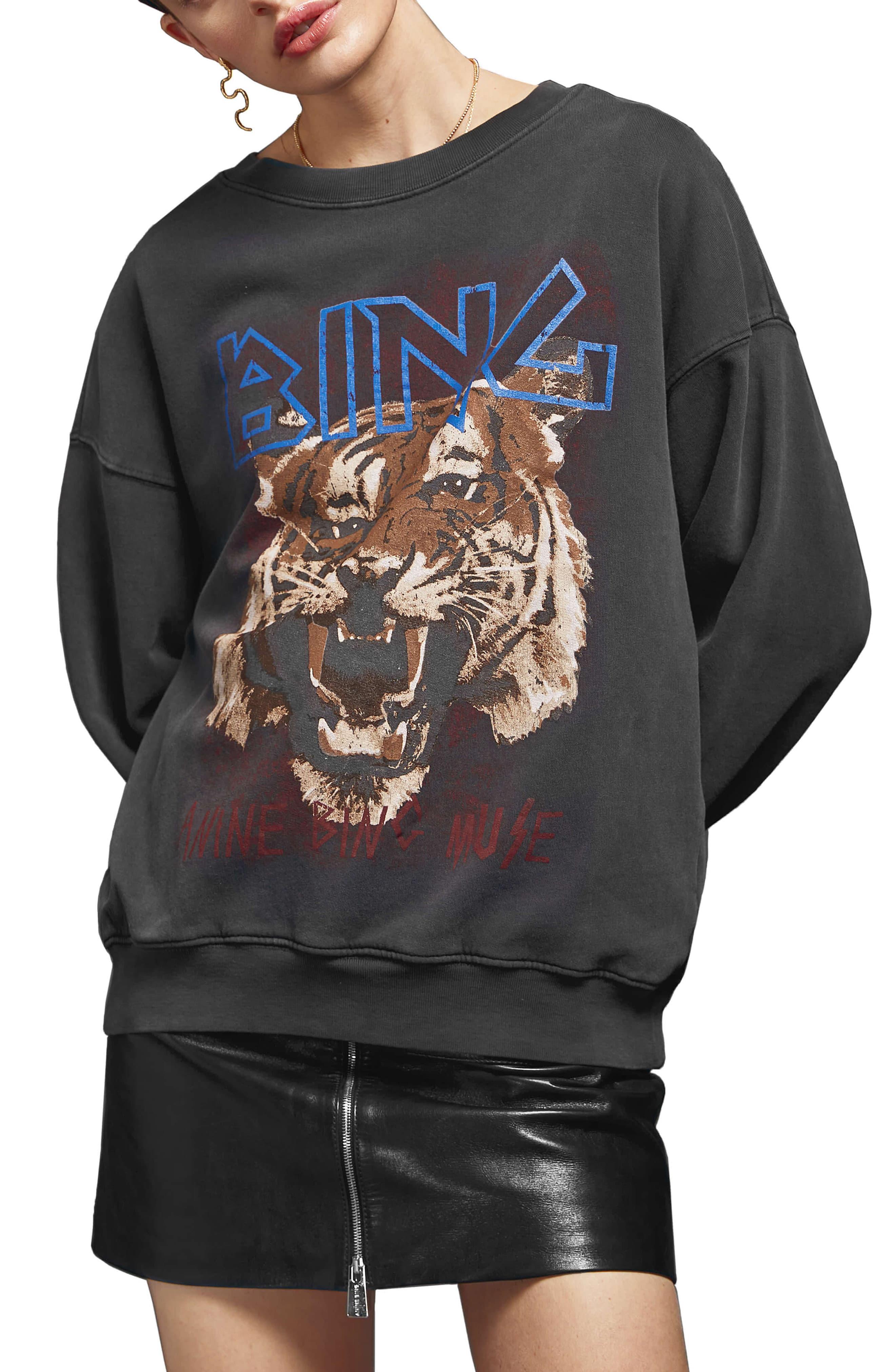 Anine Bing Cotton Tiger Sweatshirt in Black - Lyst