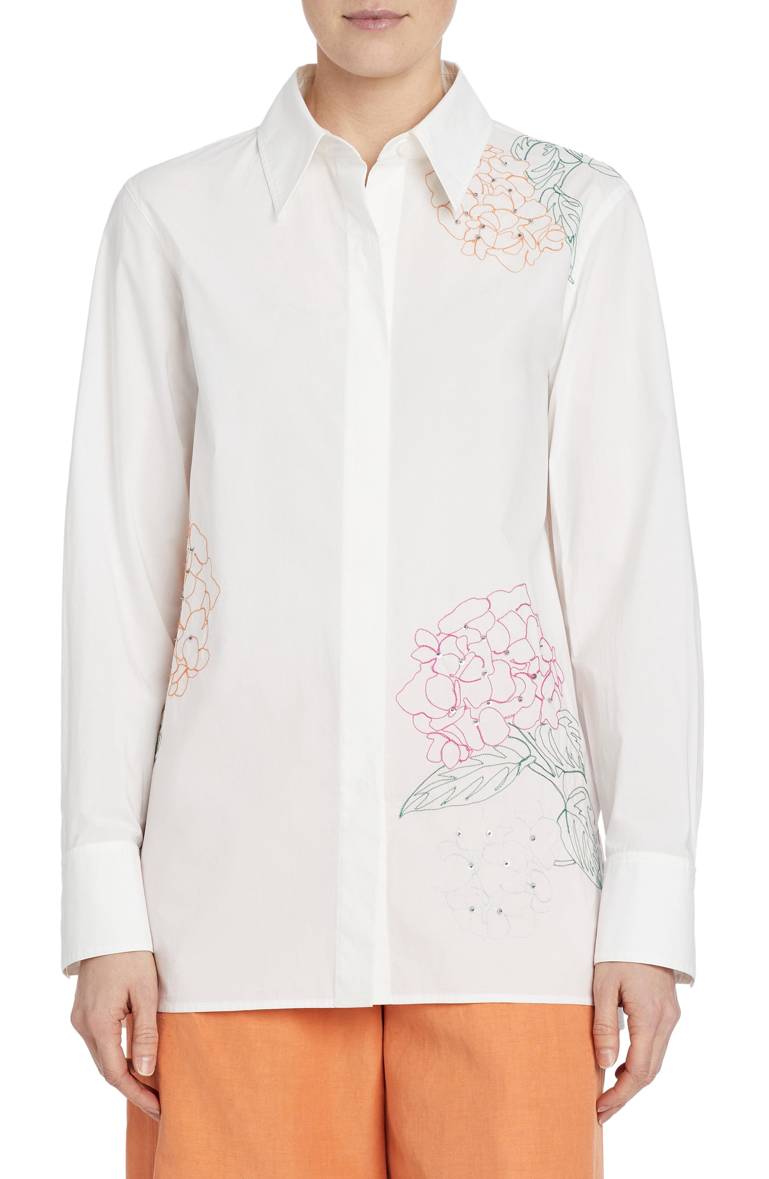 Lafayette 148 New York Greyson Floral Embroidered Cotton Poplin Shirt