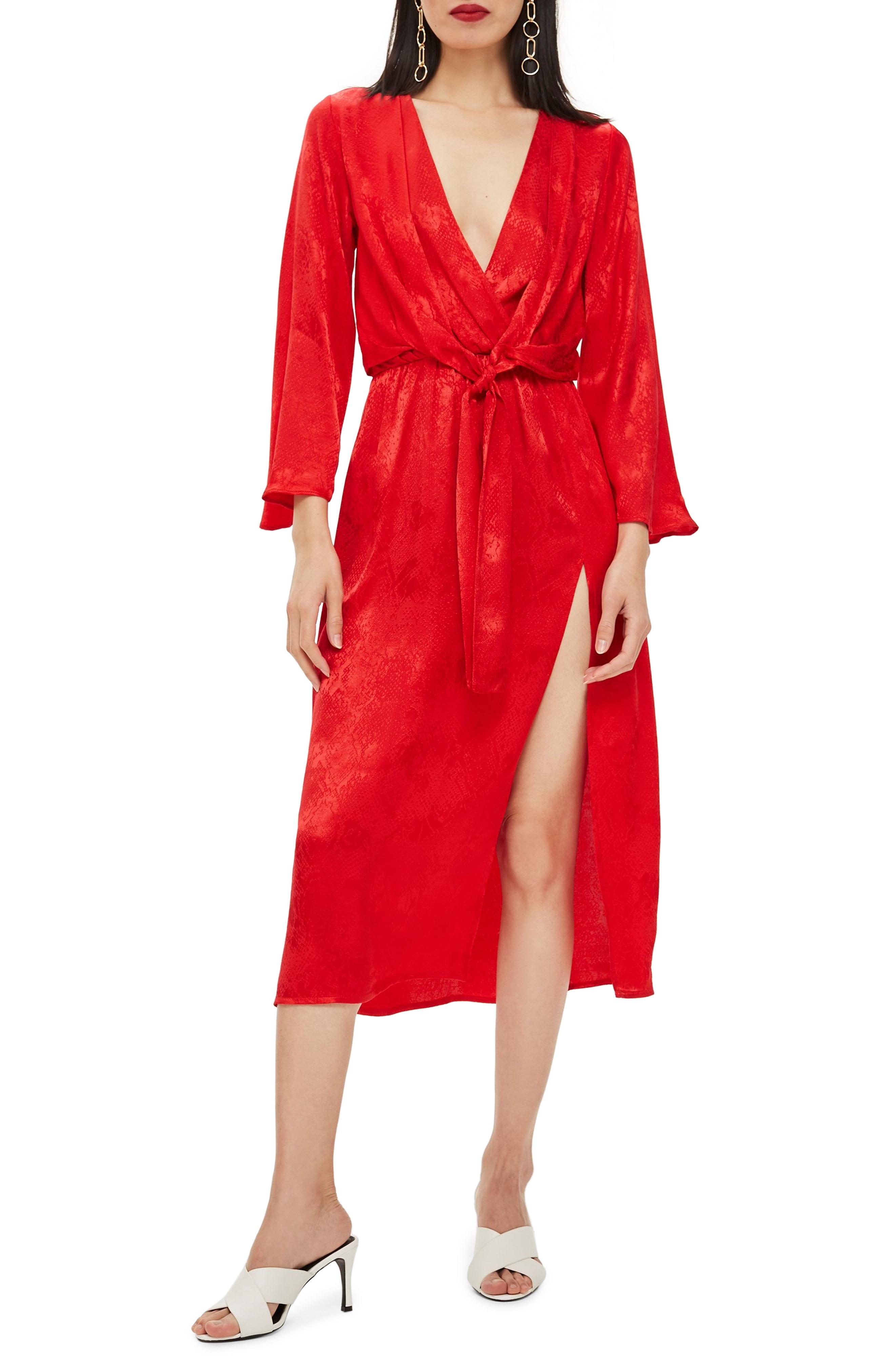 topshop snake jacquard knot midi dress