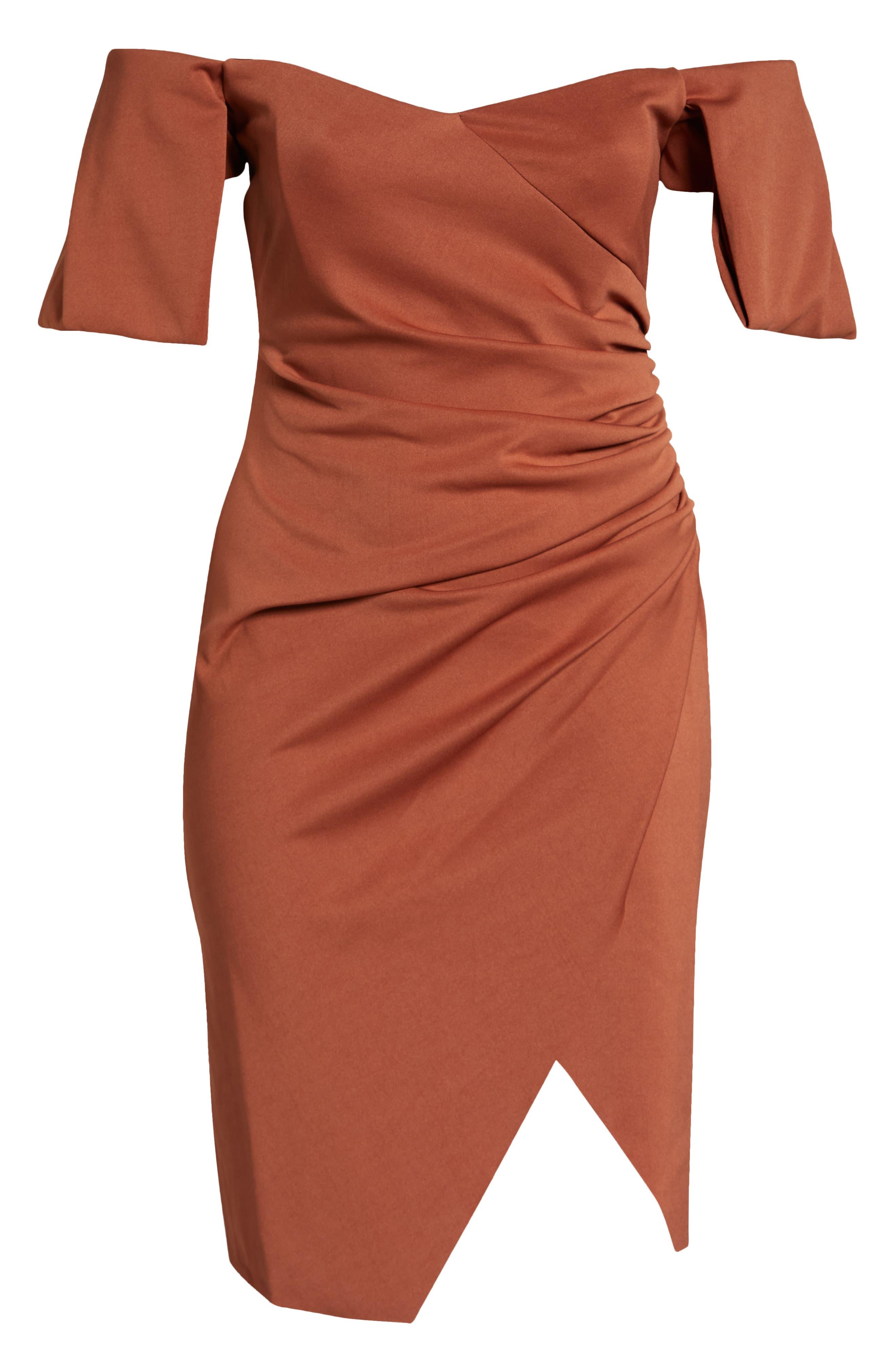 ASOS Curve Off The Shoulder Faux Wrap Dress In Brown At Nordstrom Rack