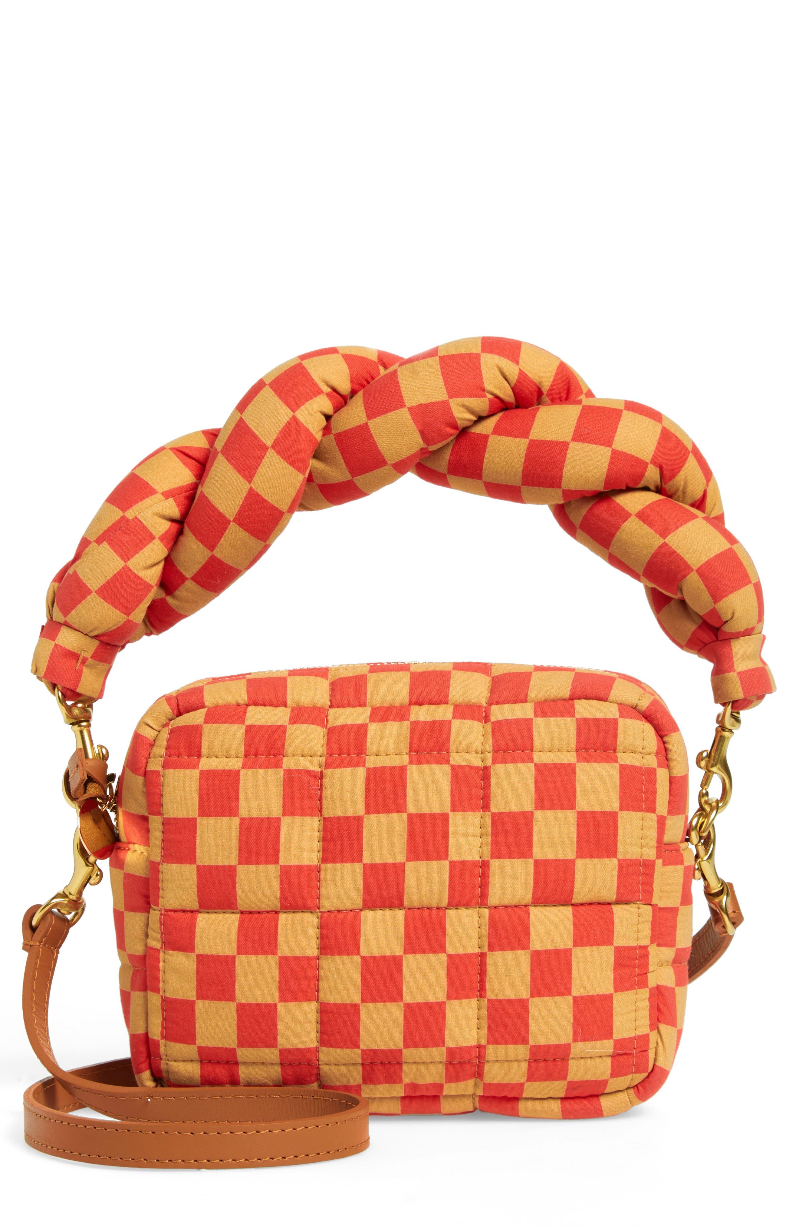 Clare V. Lucie Quilted Checker Crossbody Bag in Orange