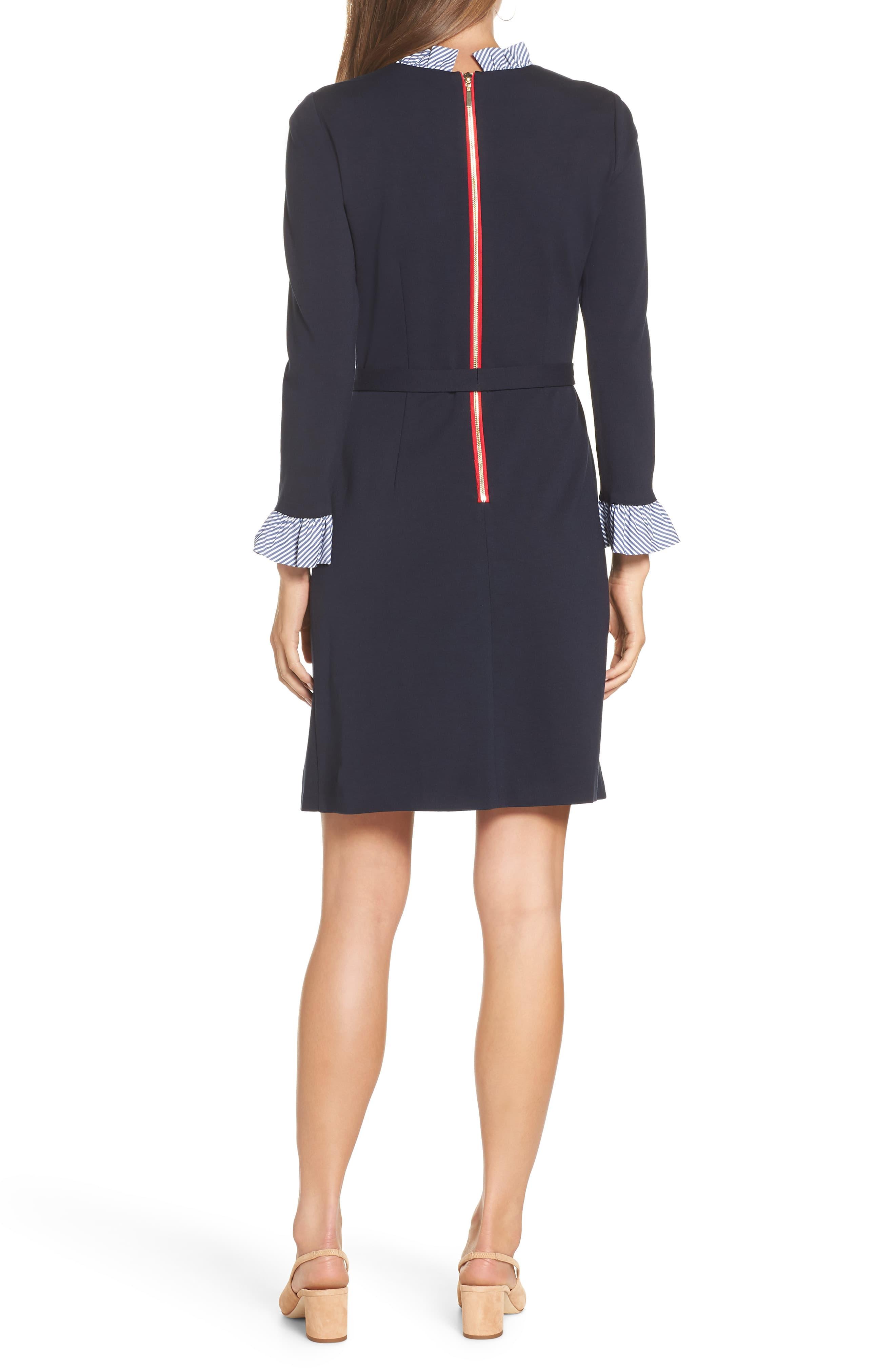 1901 long sleeve ruffle detail shirtdress