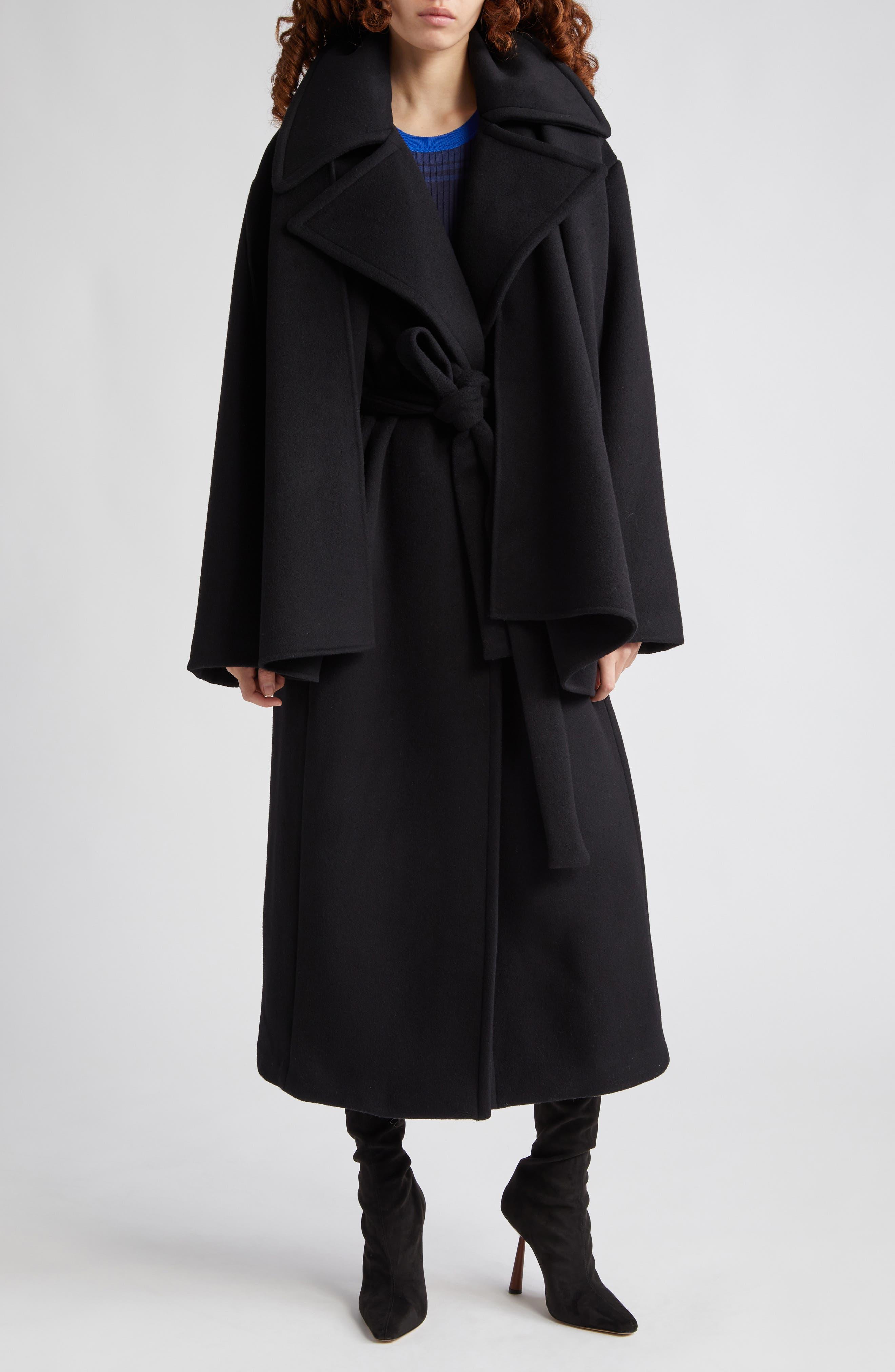 STAUD Carver Belted Wool Blend Coat in Black | Lyst