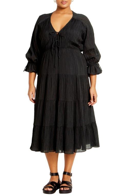 City Chic Jojo Plissé Long Sleeve Midi Dress in Black Lyst
