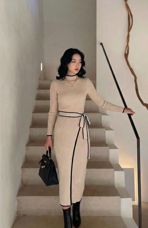 strapless open back dress Women's Green Dress Short Sleeve Midi Collared Knit main image 1