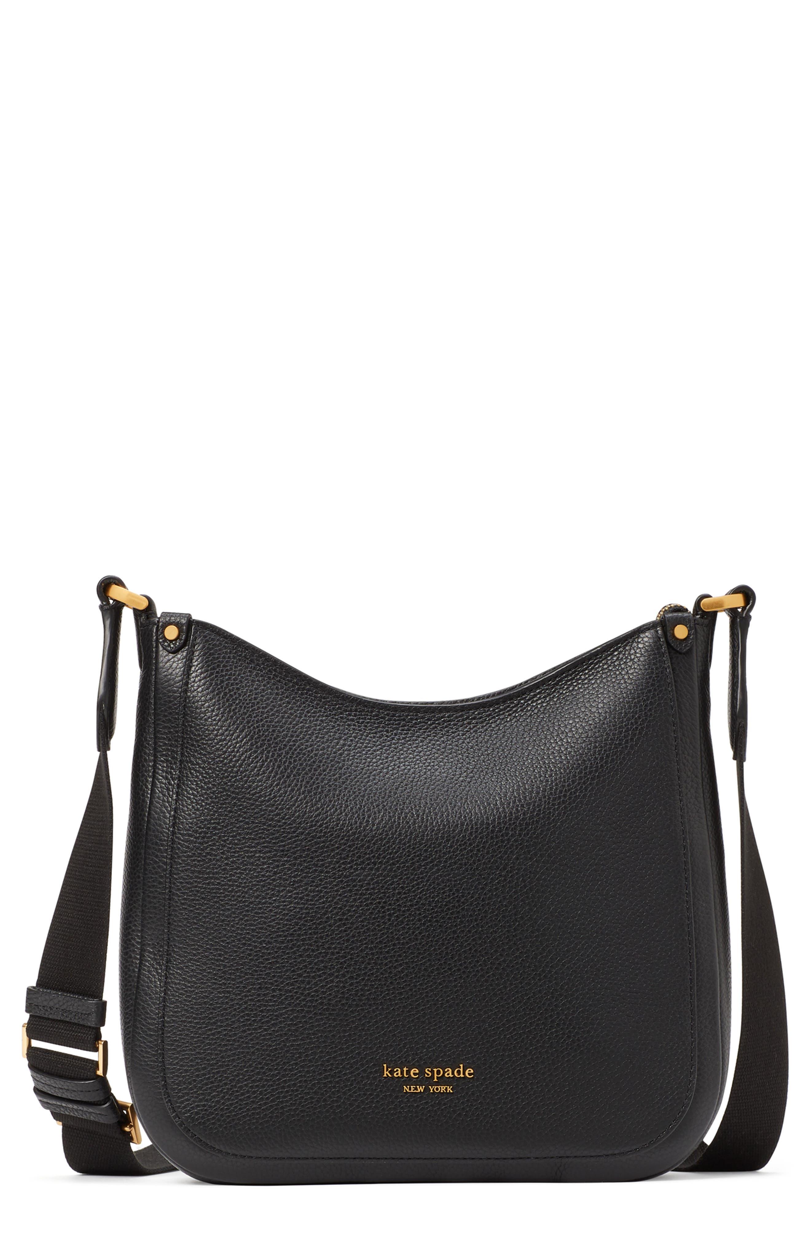 Kate Spade Medium Roulette Pebble Leather Crossbody Bag in Black
