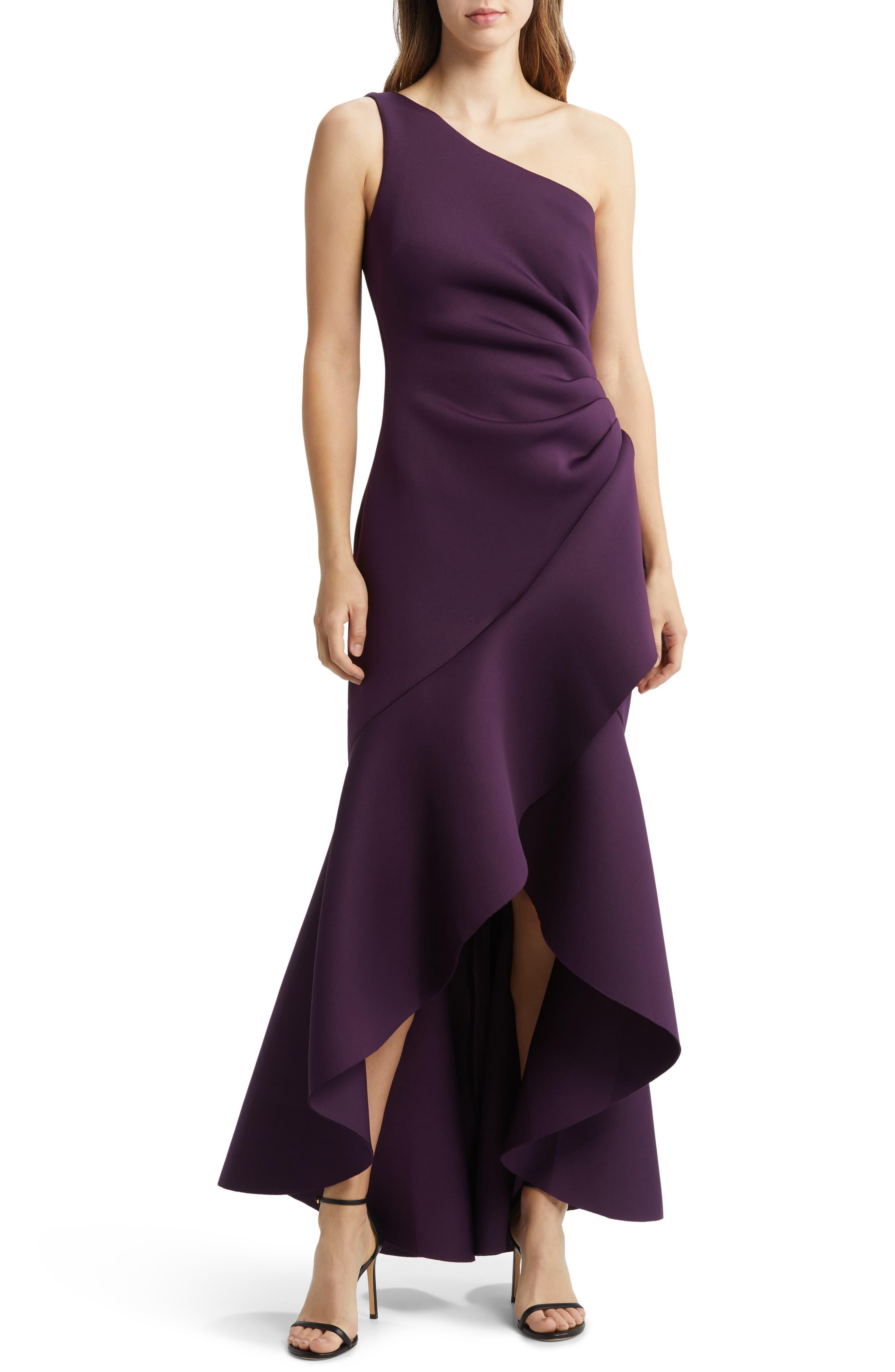 Eliza J One-shoulder Side Pleat Ruffle Gown in Purple | Lyst