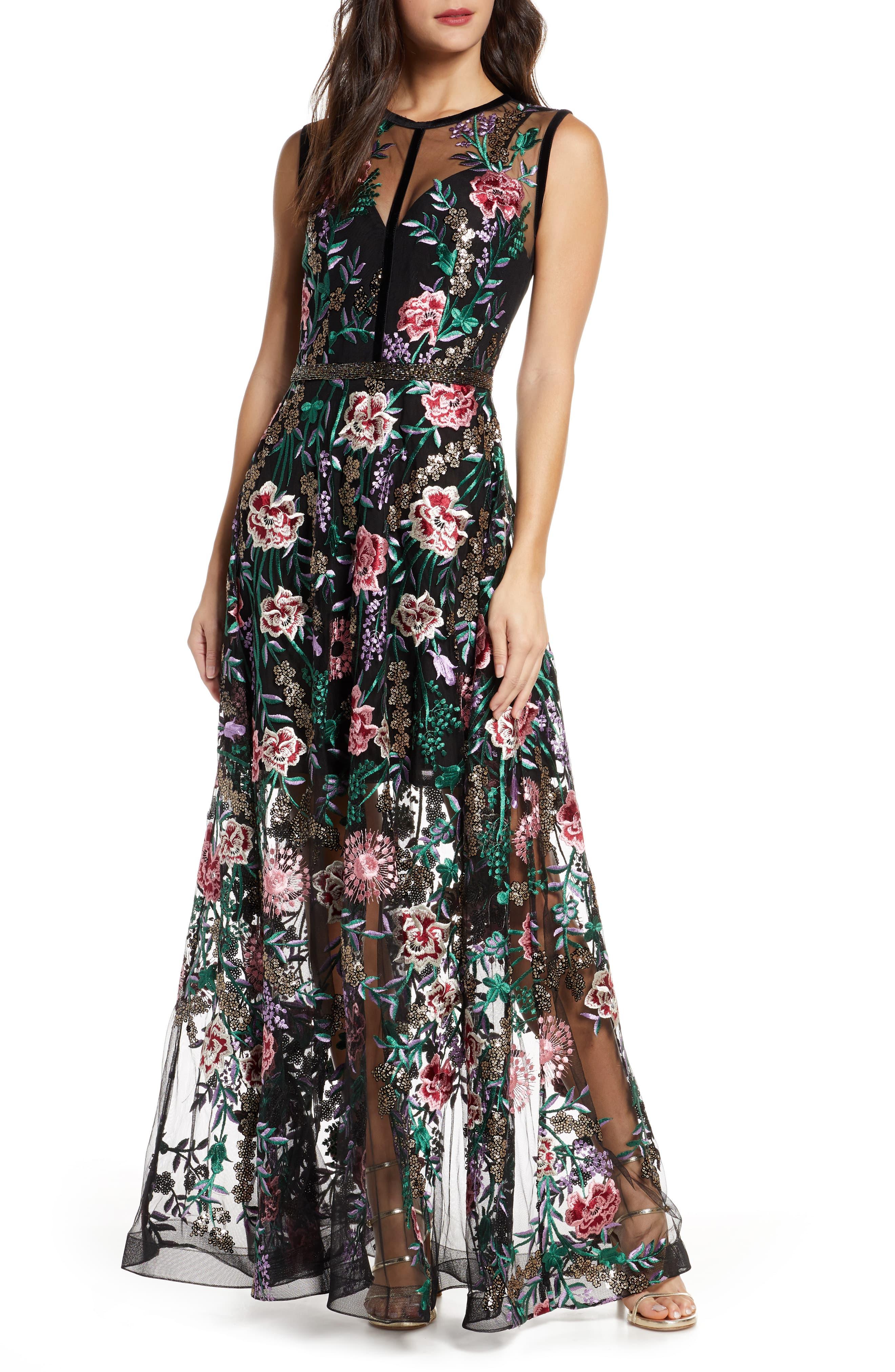 Bronx and Banco Melia Floral Beaded & Embroidered Gown in Black - Lyst