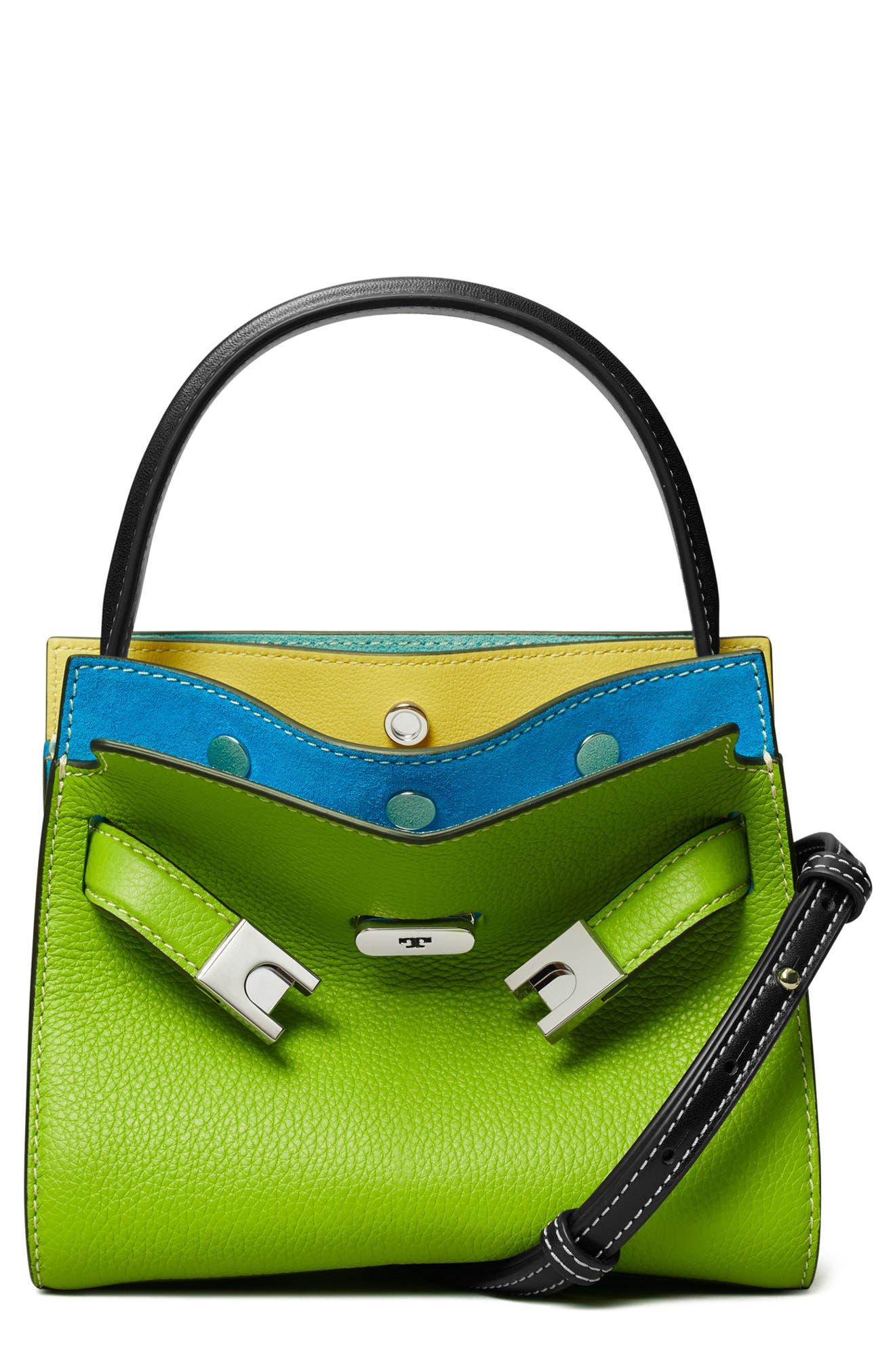 Tory Burch Petite Lee Radziwill Pebble Leather Double Bag in Green | Lyst