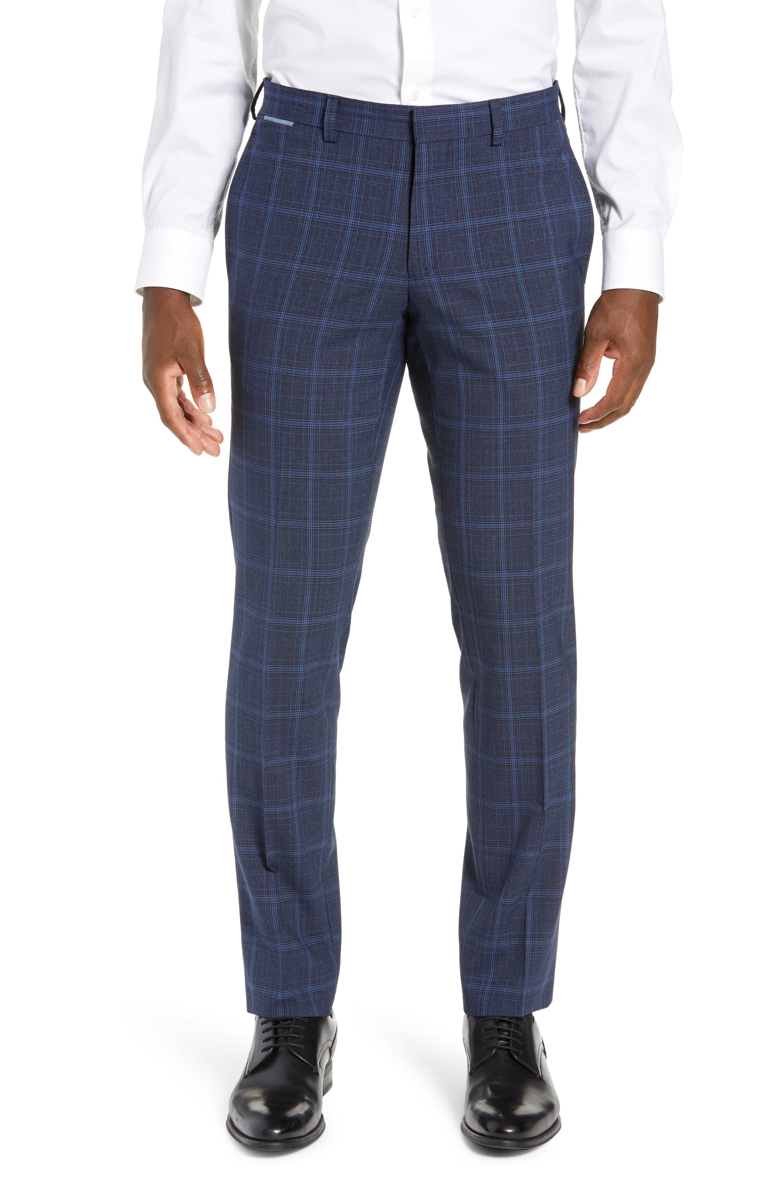 Lyst - Ted Baker Reese Flat Front Plaid Wool Trousers in Blue for Men