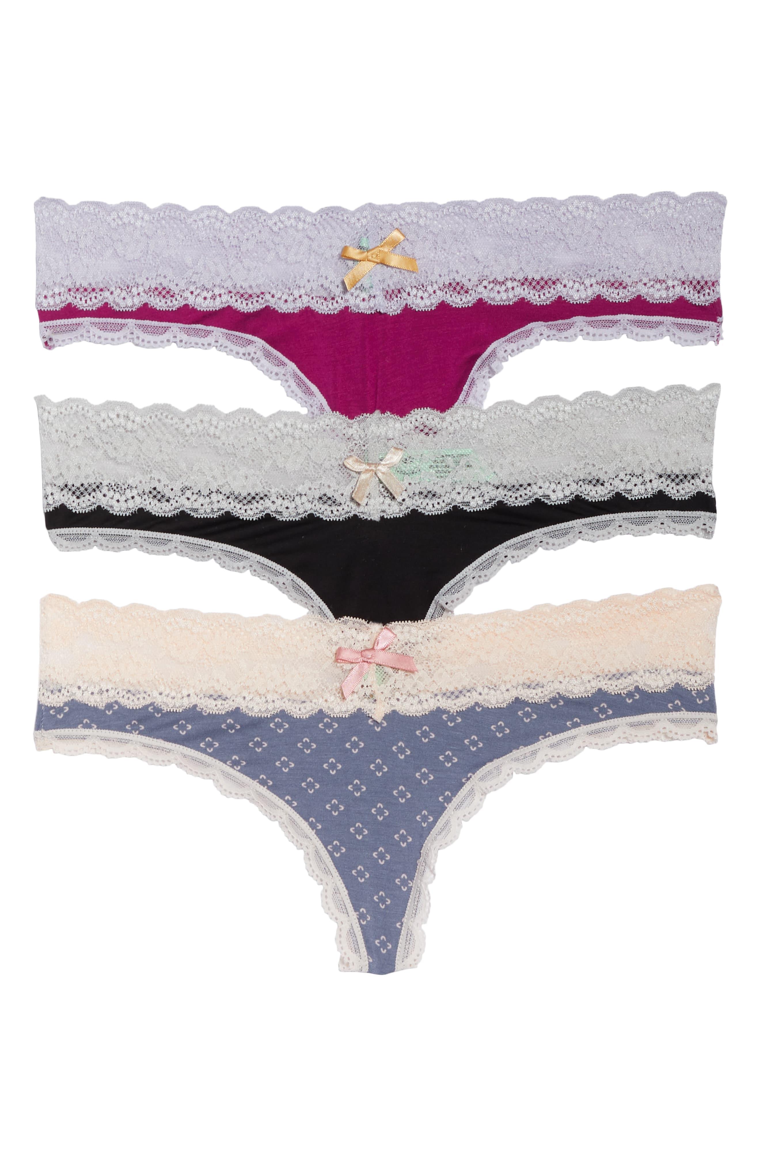 Honeydew Intimates Ahna 3pack Lace Thong, Burgundy in Black Lyst