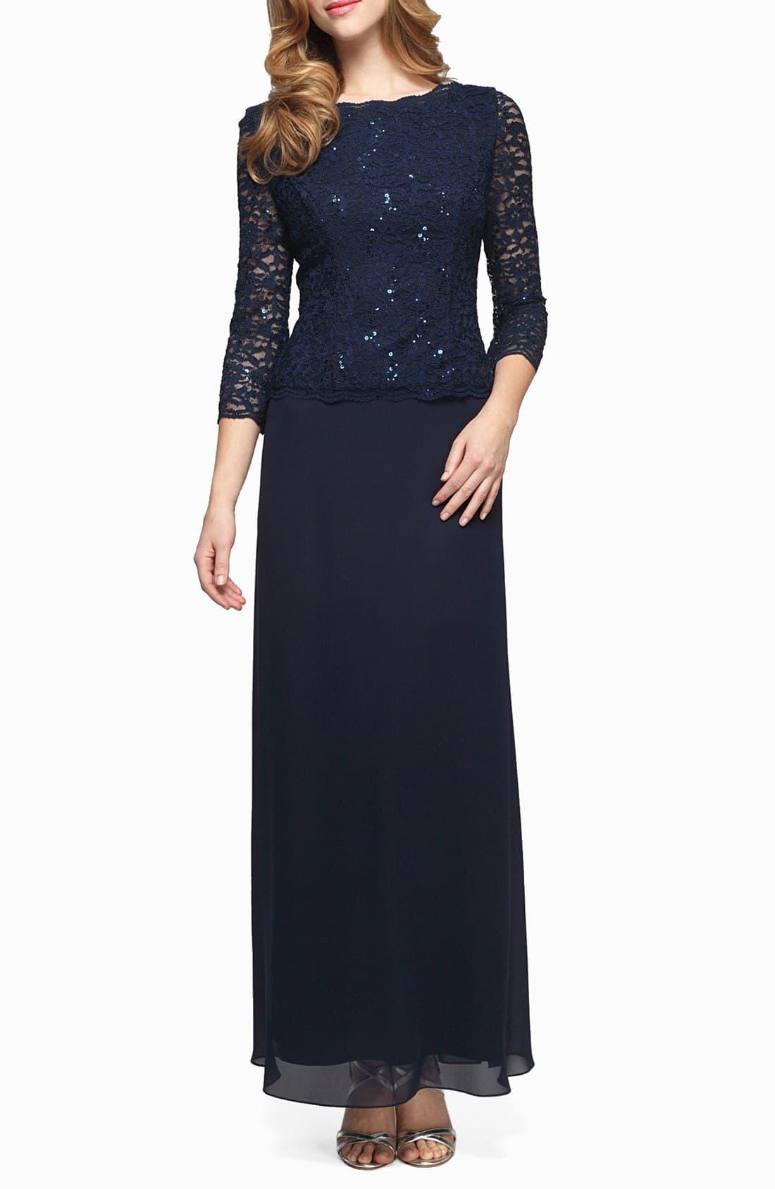 alex evenings sequin lace & chiffon gown