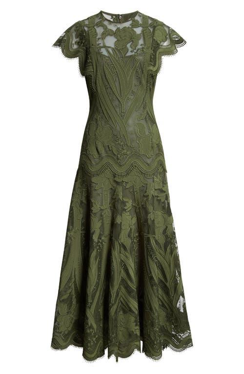 lela rose green dress Lela Rose | Abstract Floral Crepe Draped Gown main image 1