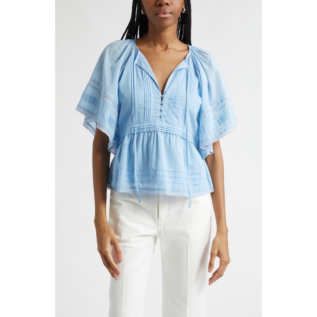 Ramy Brook Sherry Pintuck & Lace Detail Cotton Top in Blue | Lyst