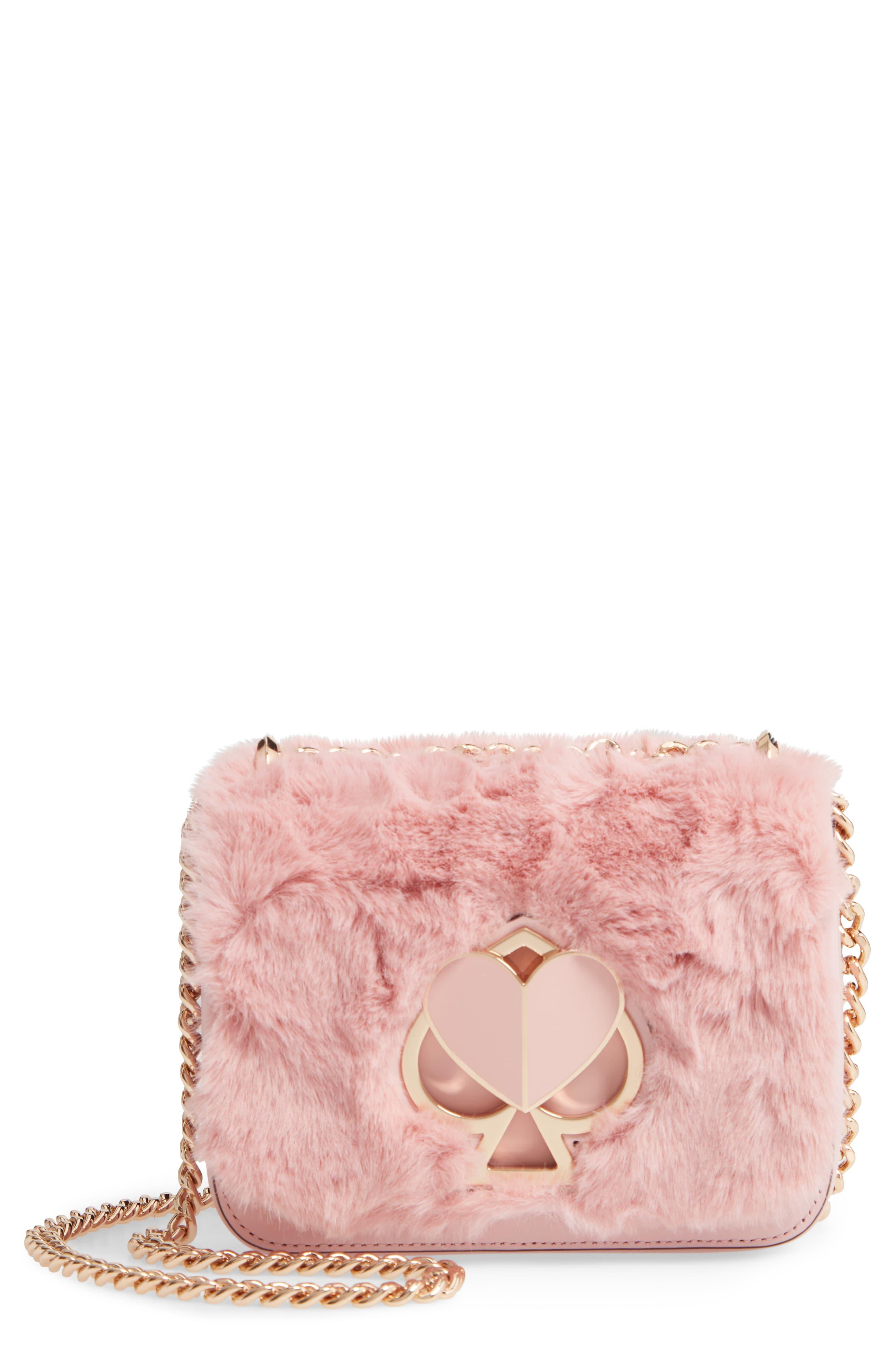 Kate Spade Small Nicola Faux Fur & Leather Shoulder Bag in Pink