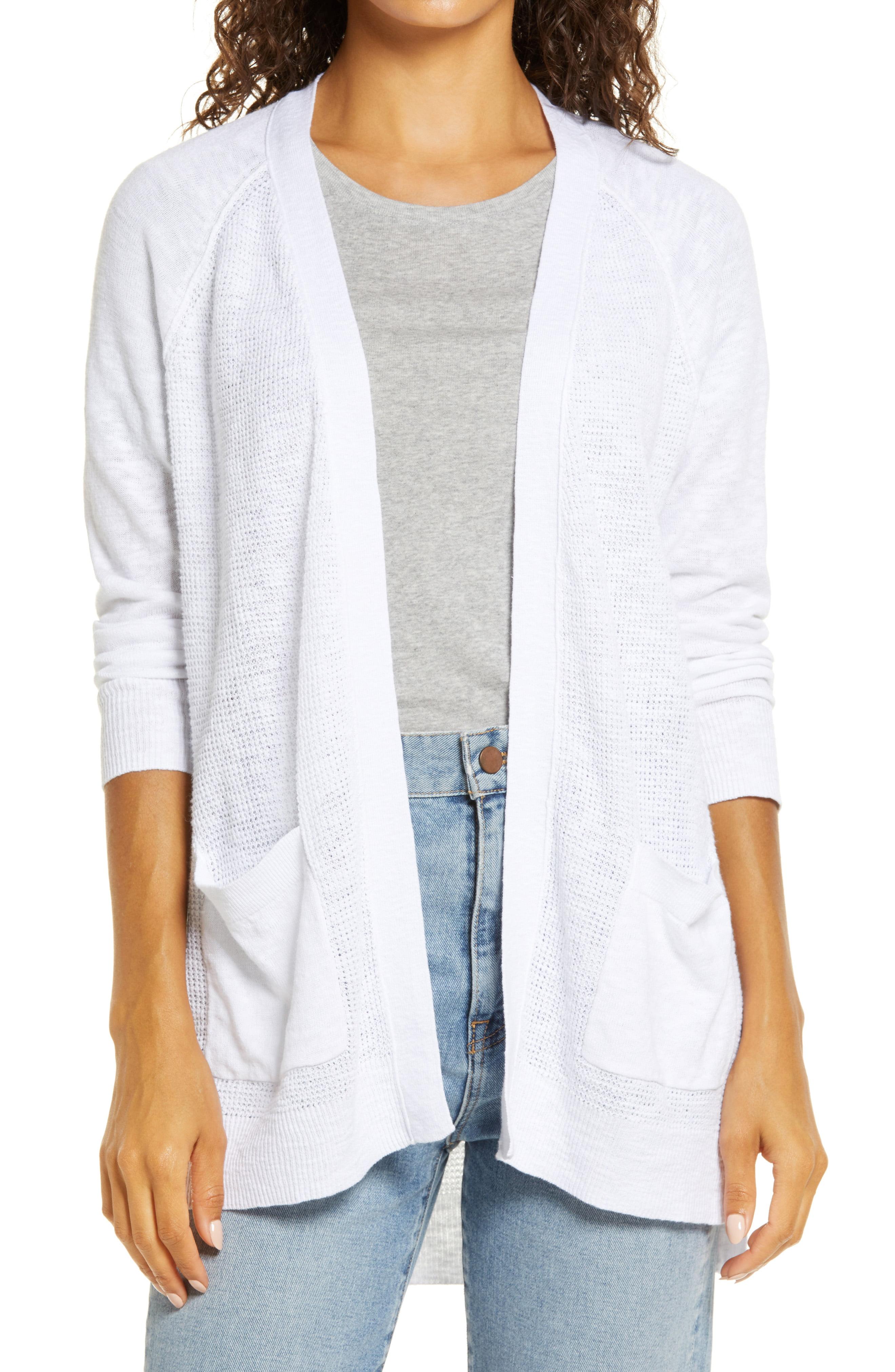 womens white linen cardigan