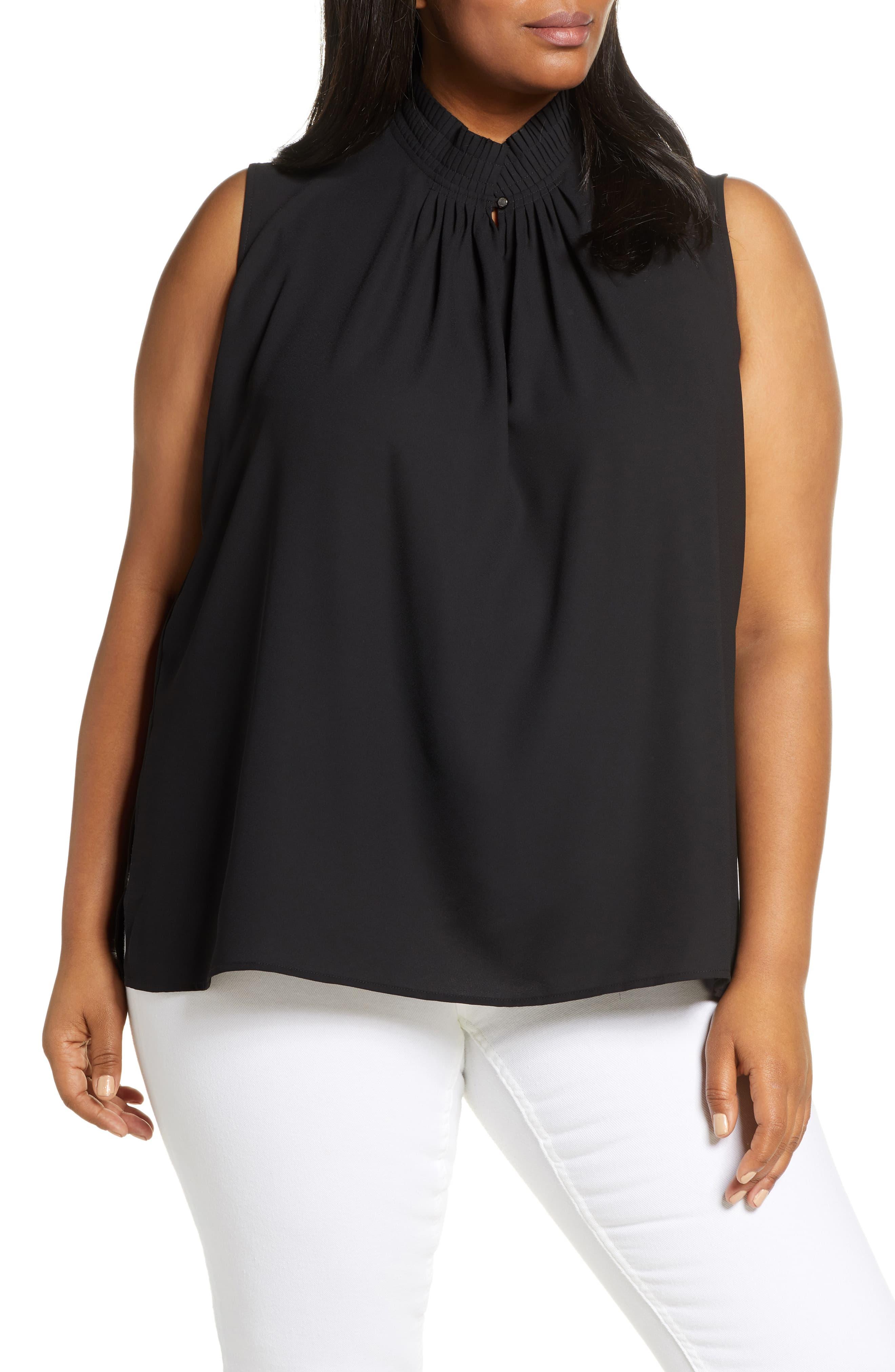 Download Ming Wang Ruffle Mock Neck Tank Top in Black - Lyst